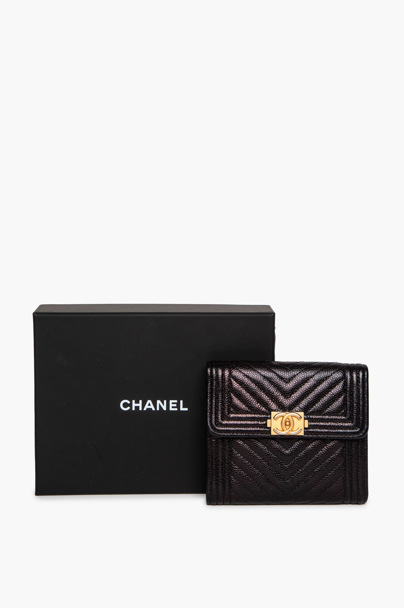 Chanel Black Caviar Chevron Boy Wallet