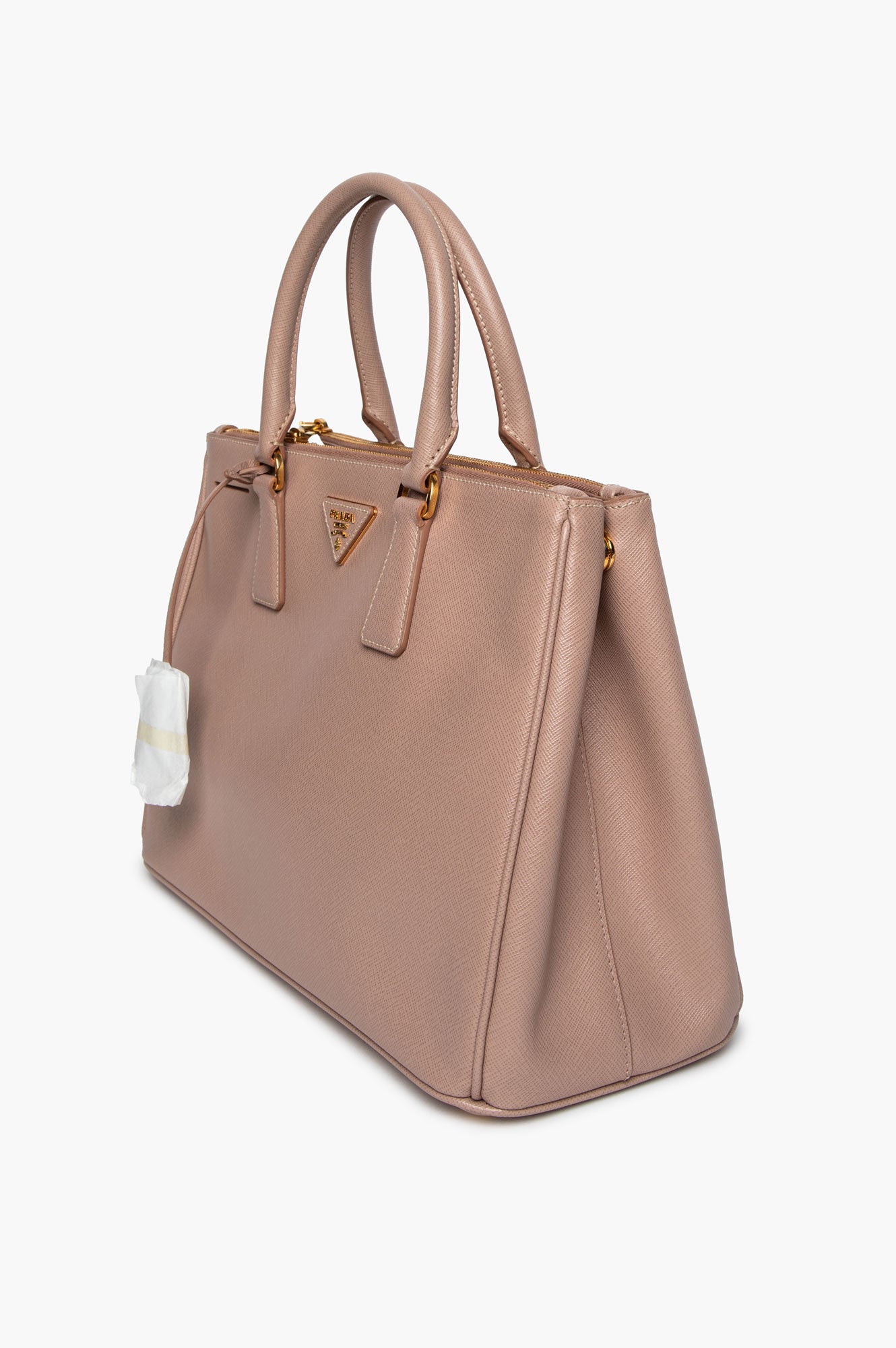 Prada Rose Beige Saffiano Lux Galleria Double Zip Tote With Strap