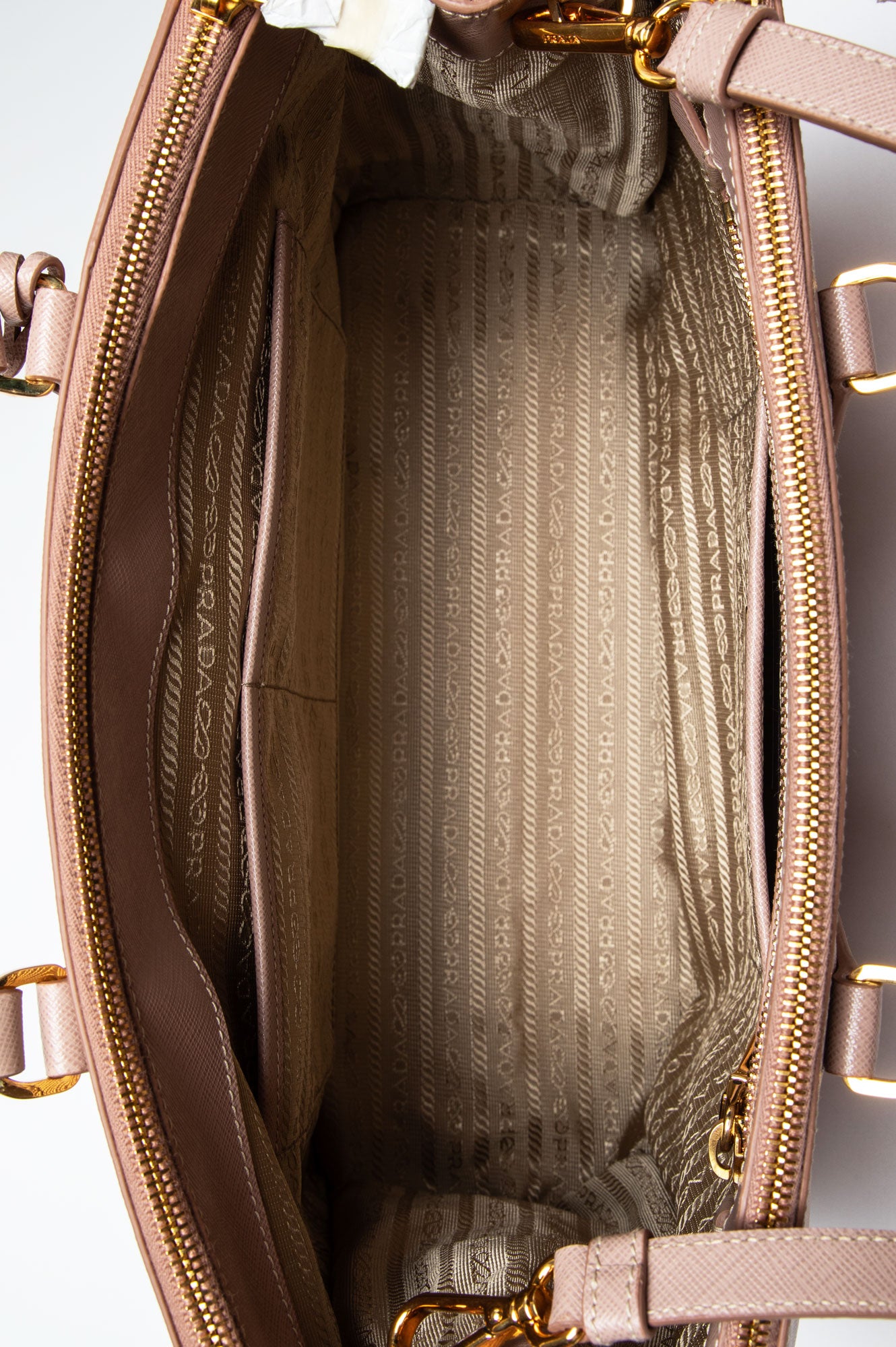 Prada Rose Beige Saffiano Lux Galleria Double Zip Tote With Strap