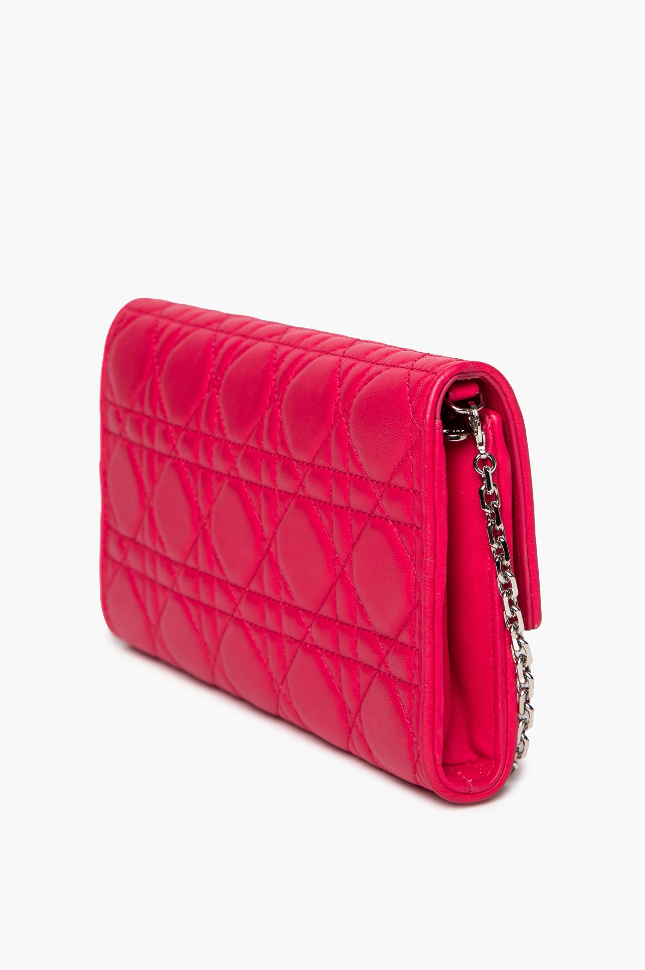 Christian Dior Pink Cannage Lambskin Lady Dior Wallet on Chain