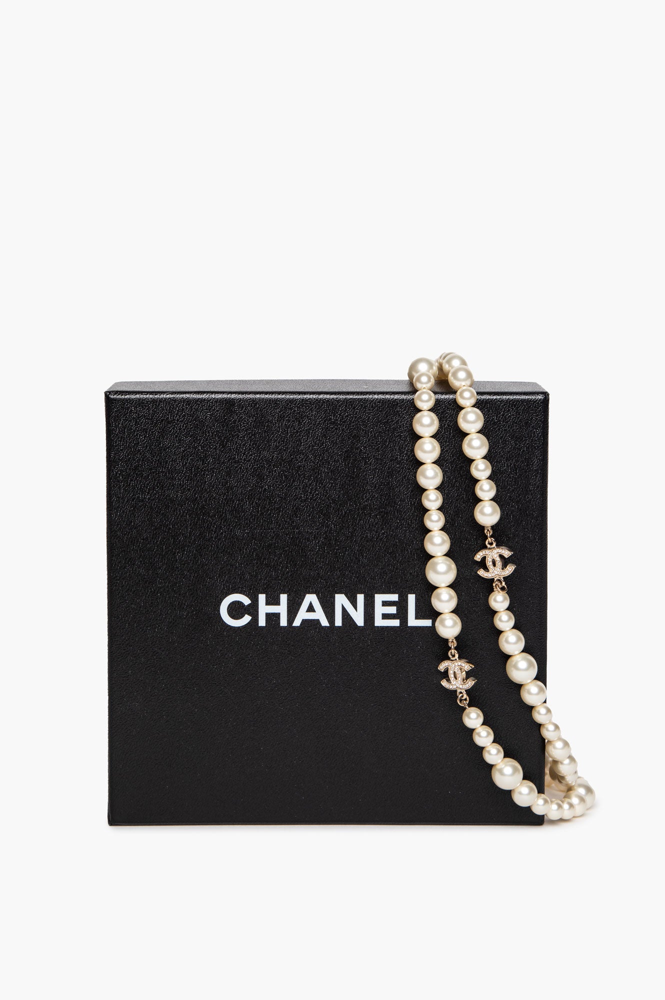 Chanel A12 P Faux Pearl Crystal CC Necklace