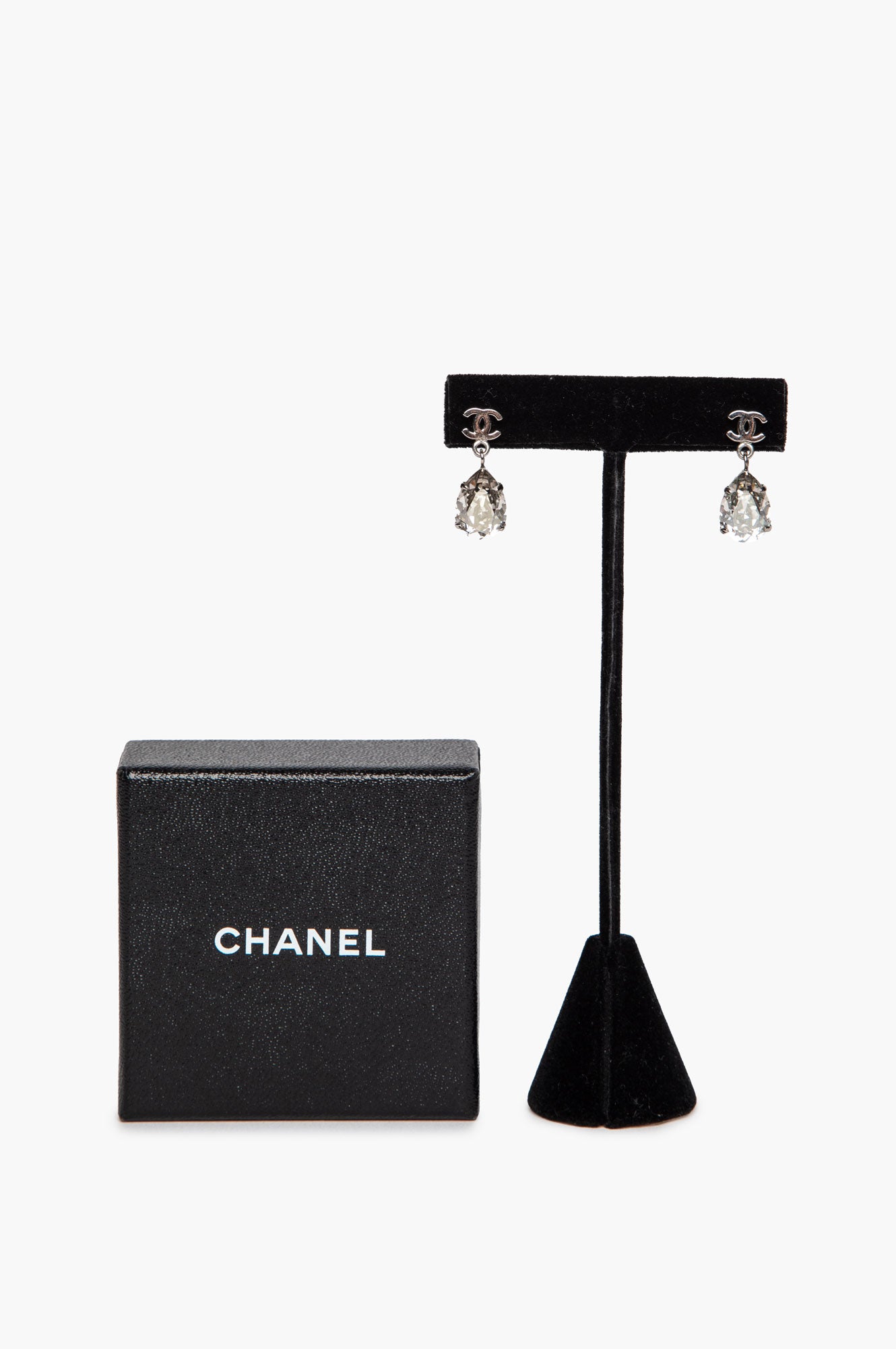 Chanel A12 Silver-Tone Crystal Teardrop Earrings