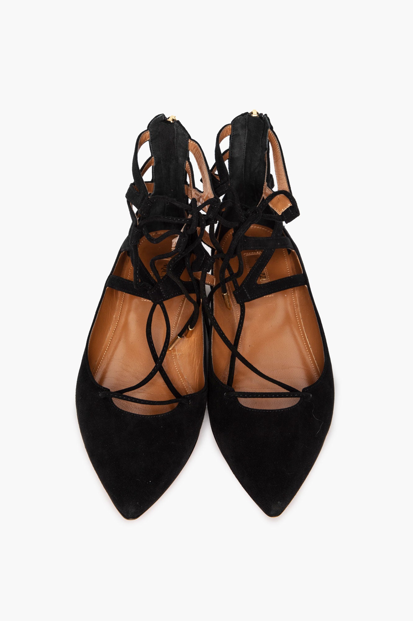 Aquazzura Black Suede Pointed Toe Belgravia Flats Size 38.5