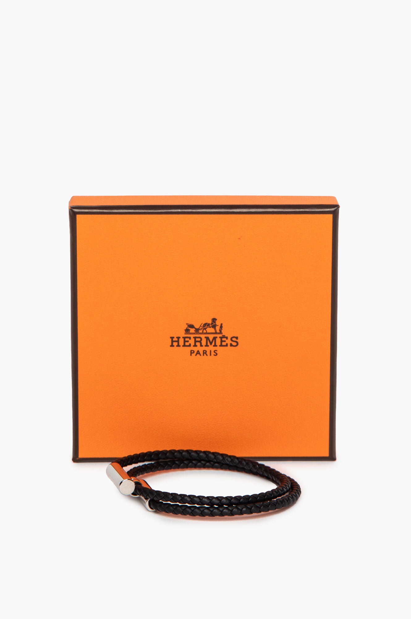 Hermès Black Swift Palladium Plated Tournis Tresse Bracelet T1