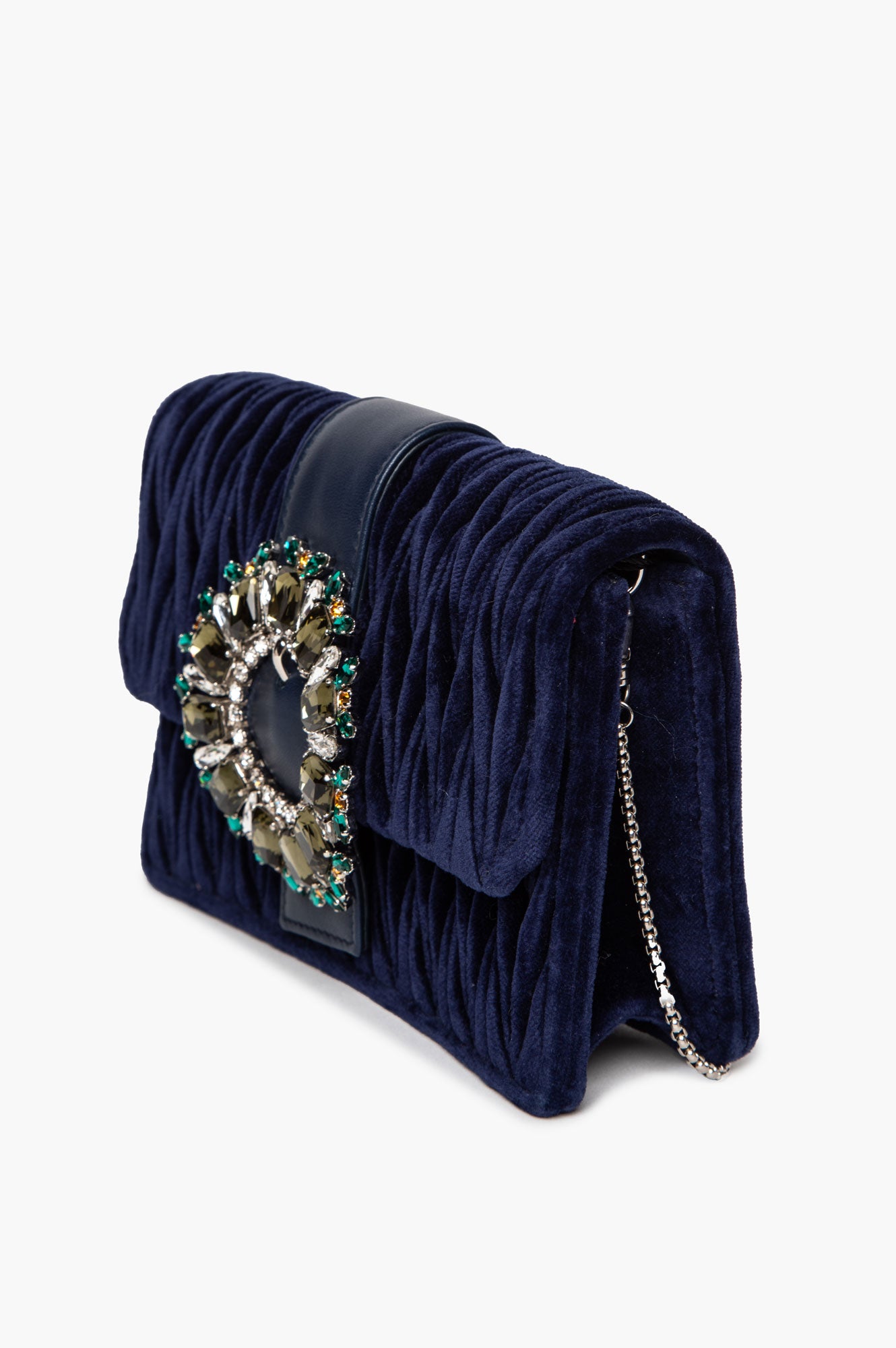 Miu Miu Blue Matelassé Velvet Jewel Crossbody Bag