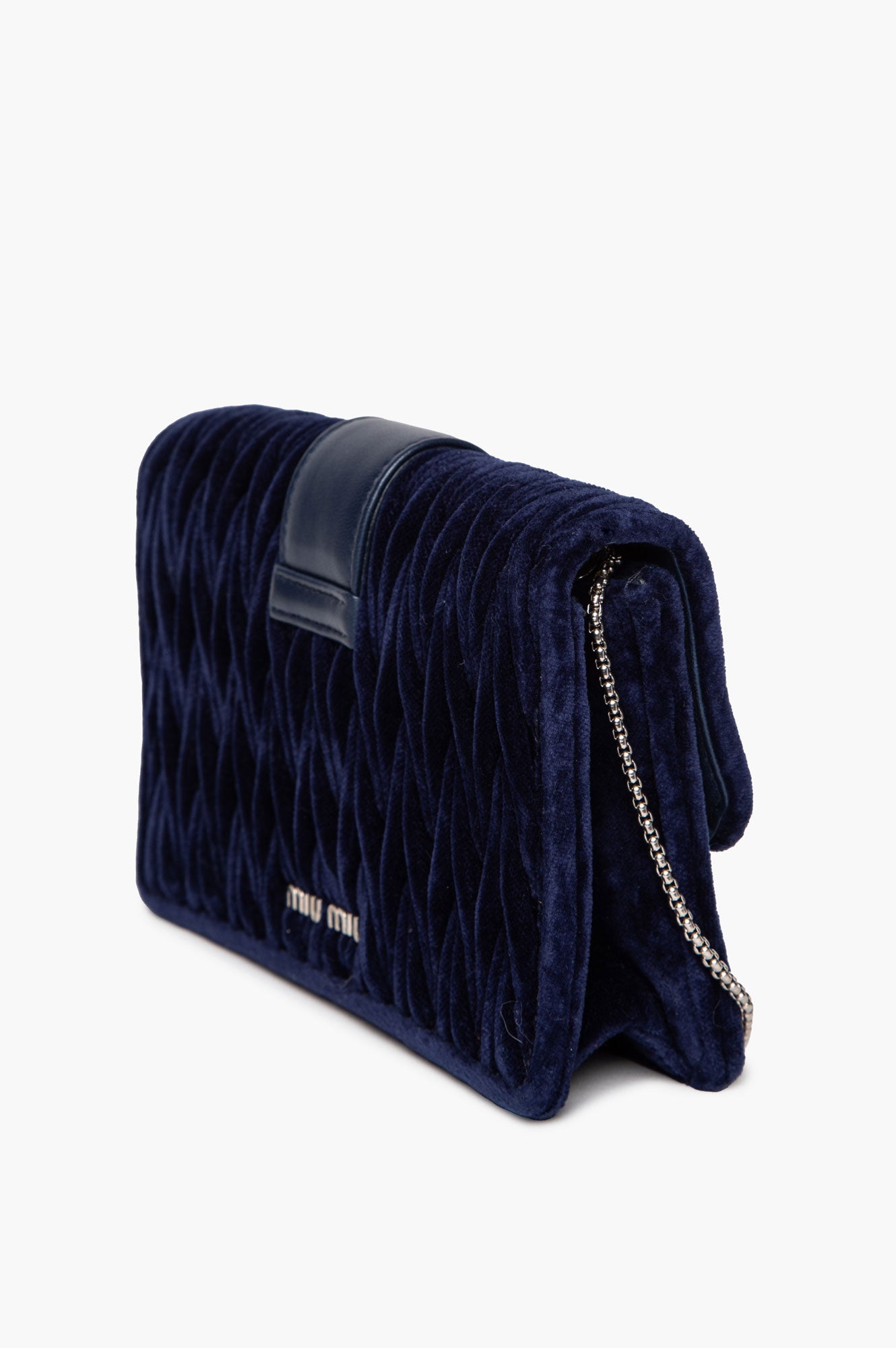 Miu Miu Blue Matelassé Velvet Jewel Crossbody Bag