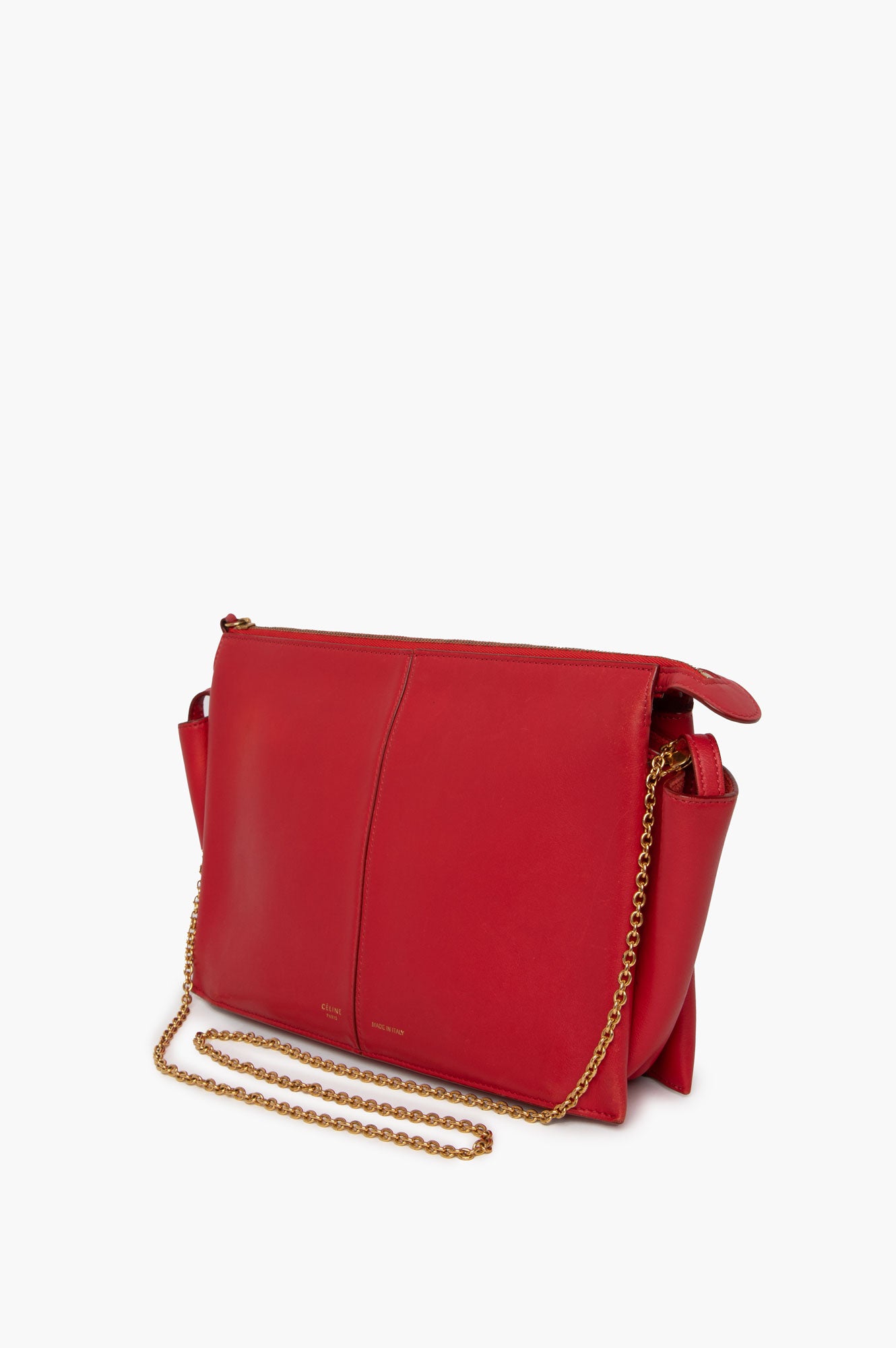 Celine Red Trifold Bag On Chain