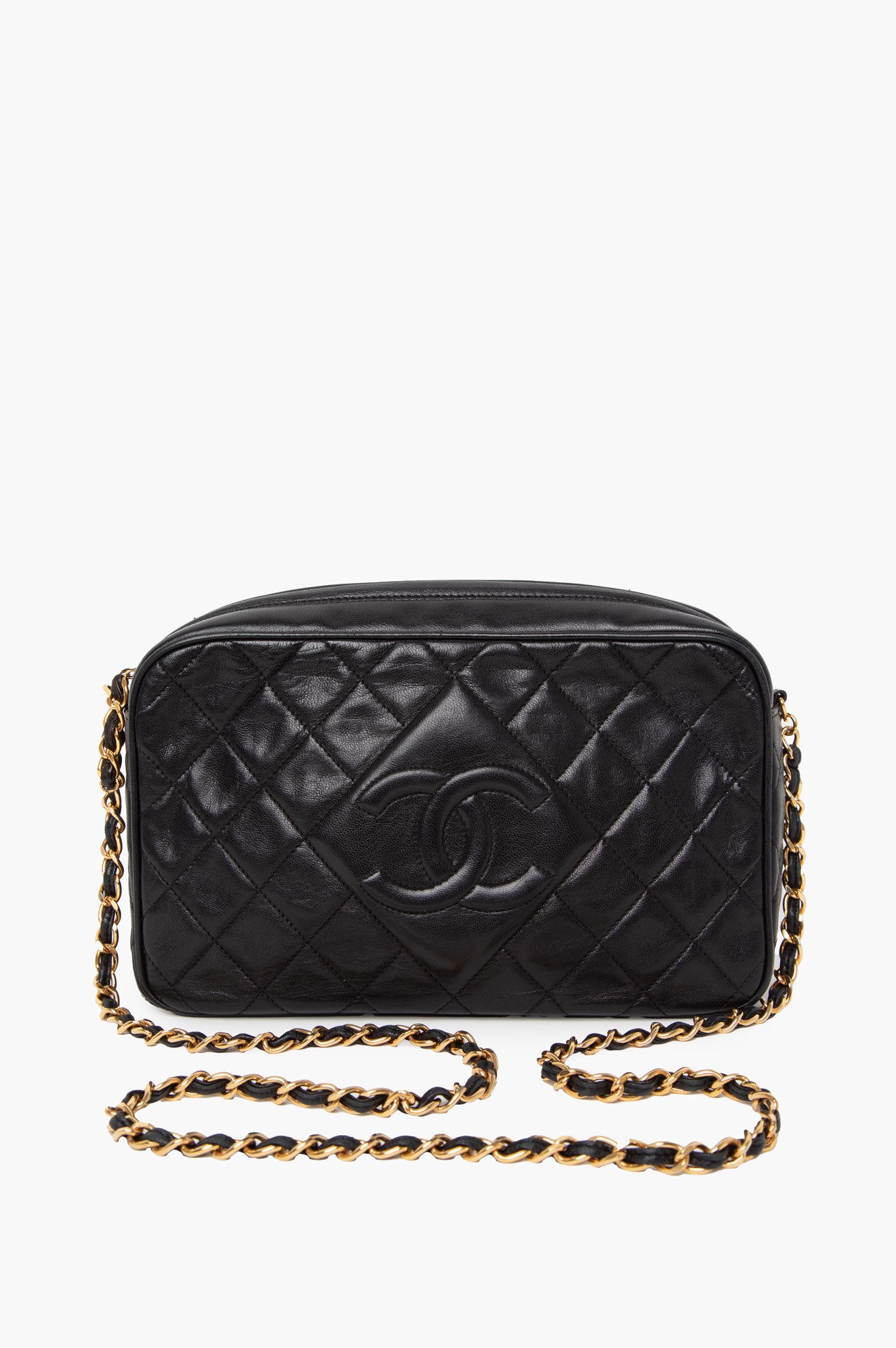 Chanel Vintage Black Quilted Lambskin Small Camera Bag