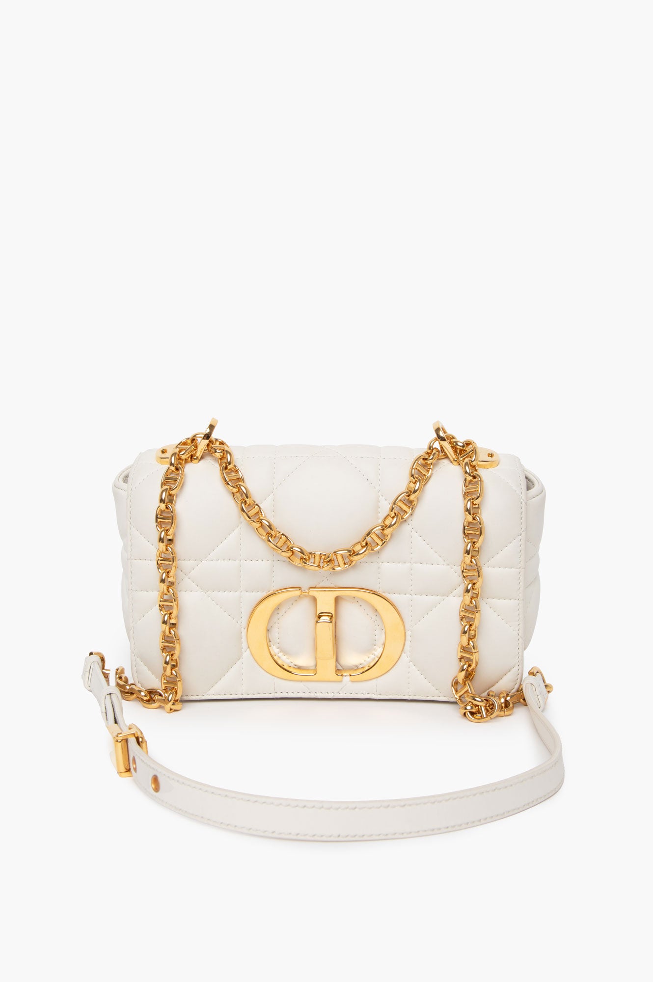 Christian Dior White Small Caro Bag Quilted Macrocannage Calfskin
