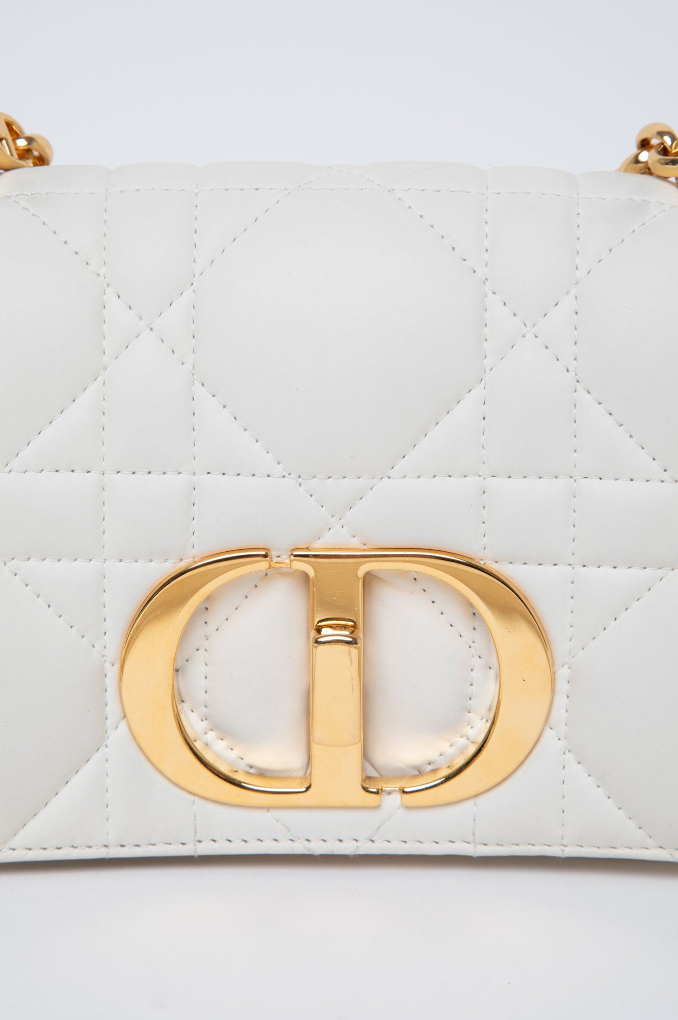 Christian Dior White Small Caro Bag Quilted Macrocannage Calfskin