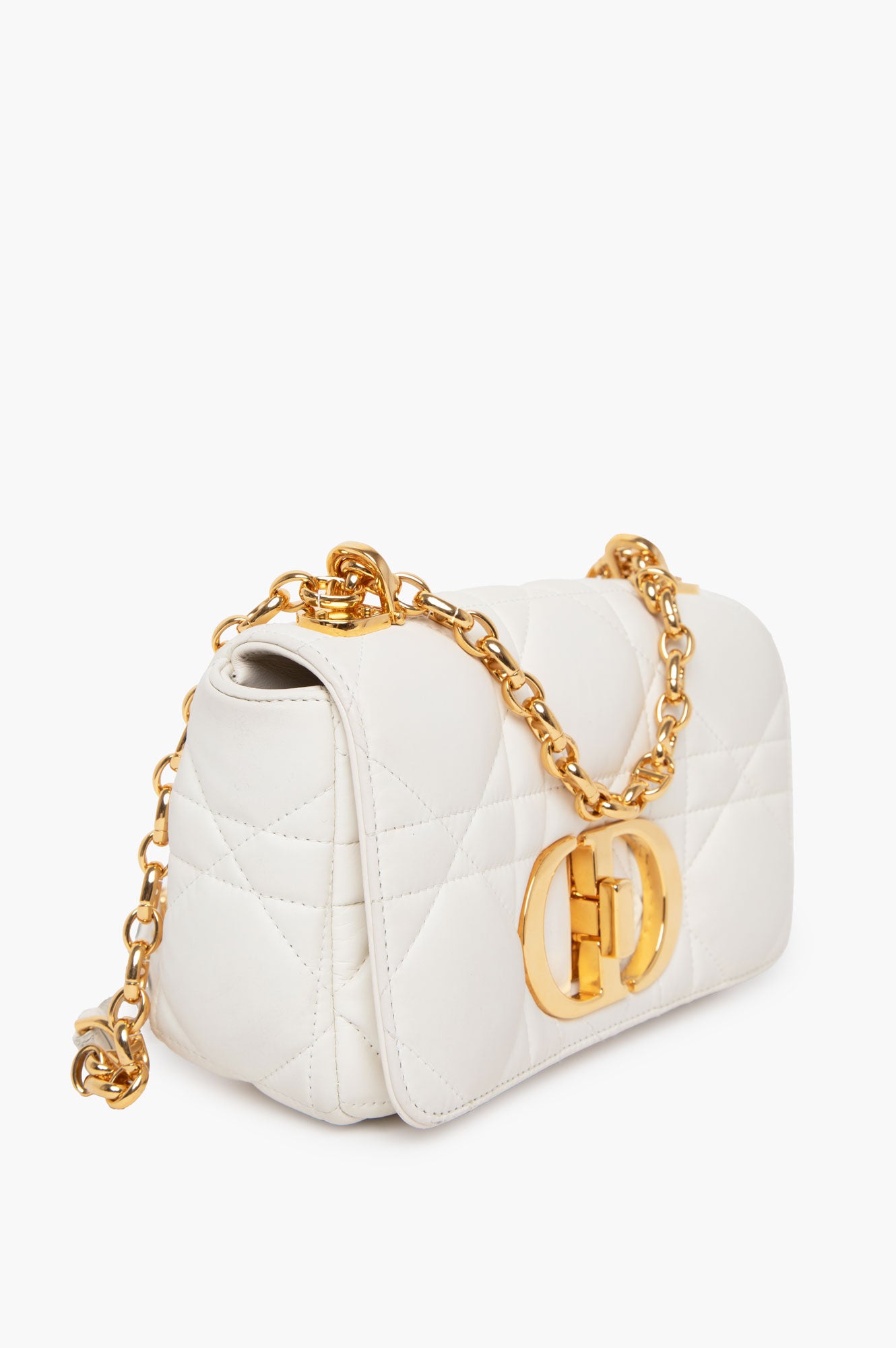 Christian Dior White Small Caro Bag Quilted Macrocannage Calfskin