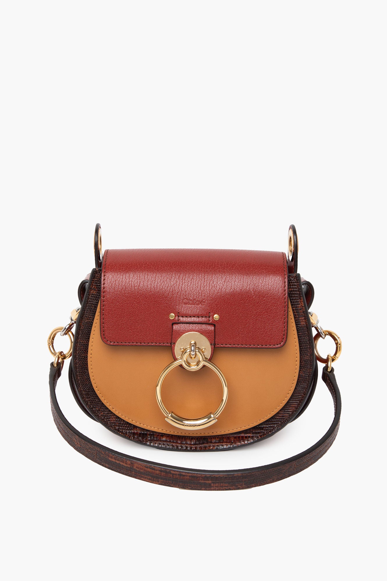 Chloe Brown Calfskin Lizard Embossed Small Crossbody Bag