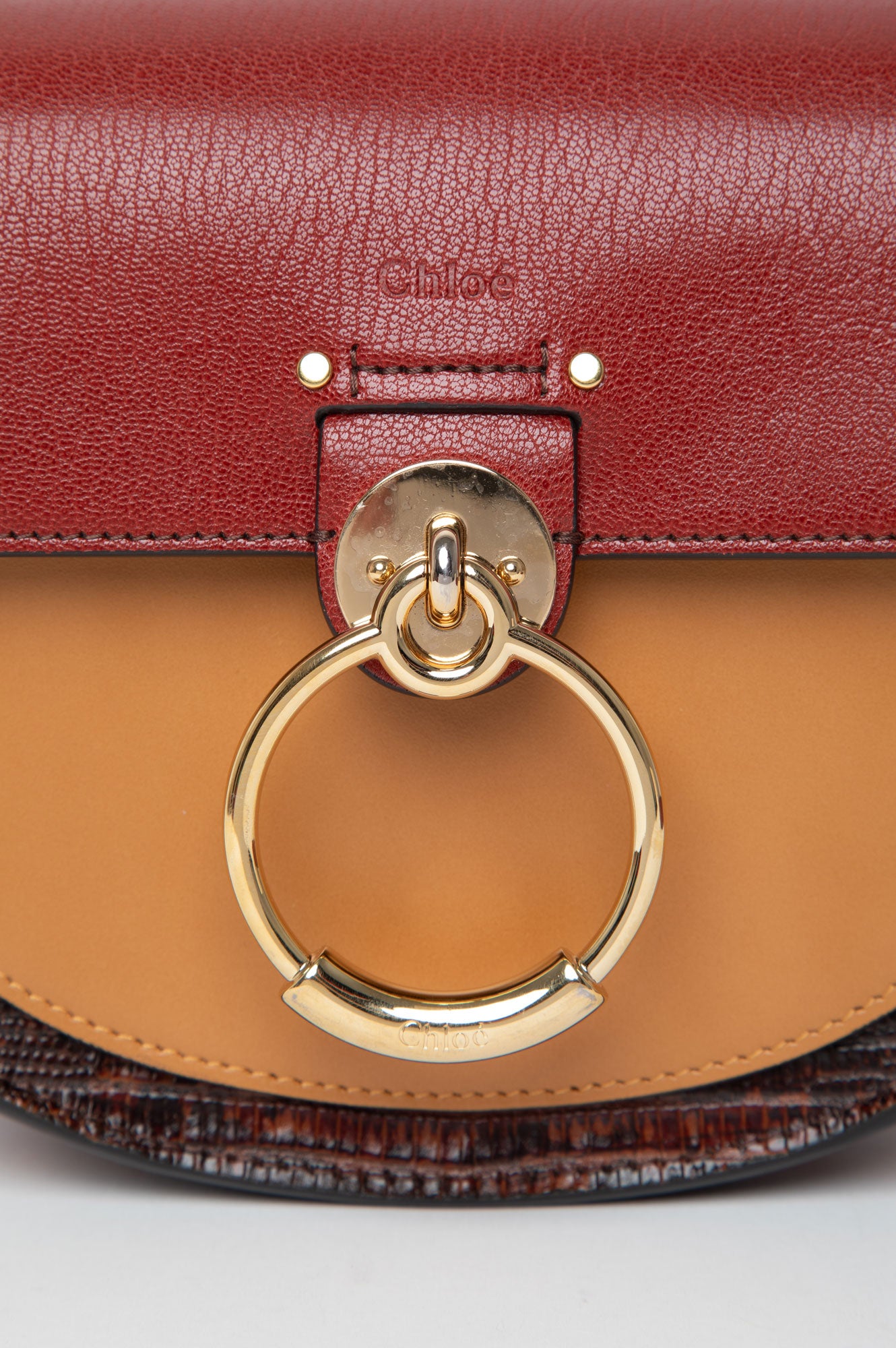 Chloe Brown Calfskin Lizard Embossed Small Crossbody Bag