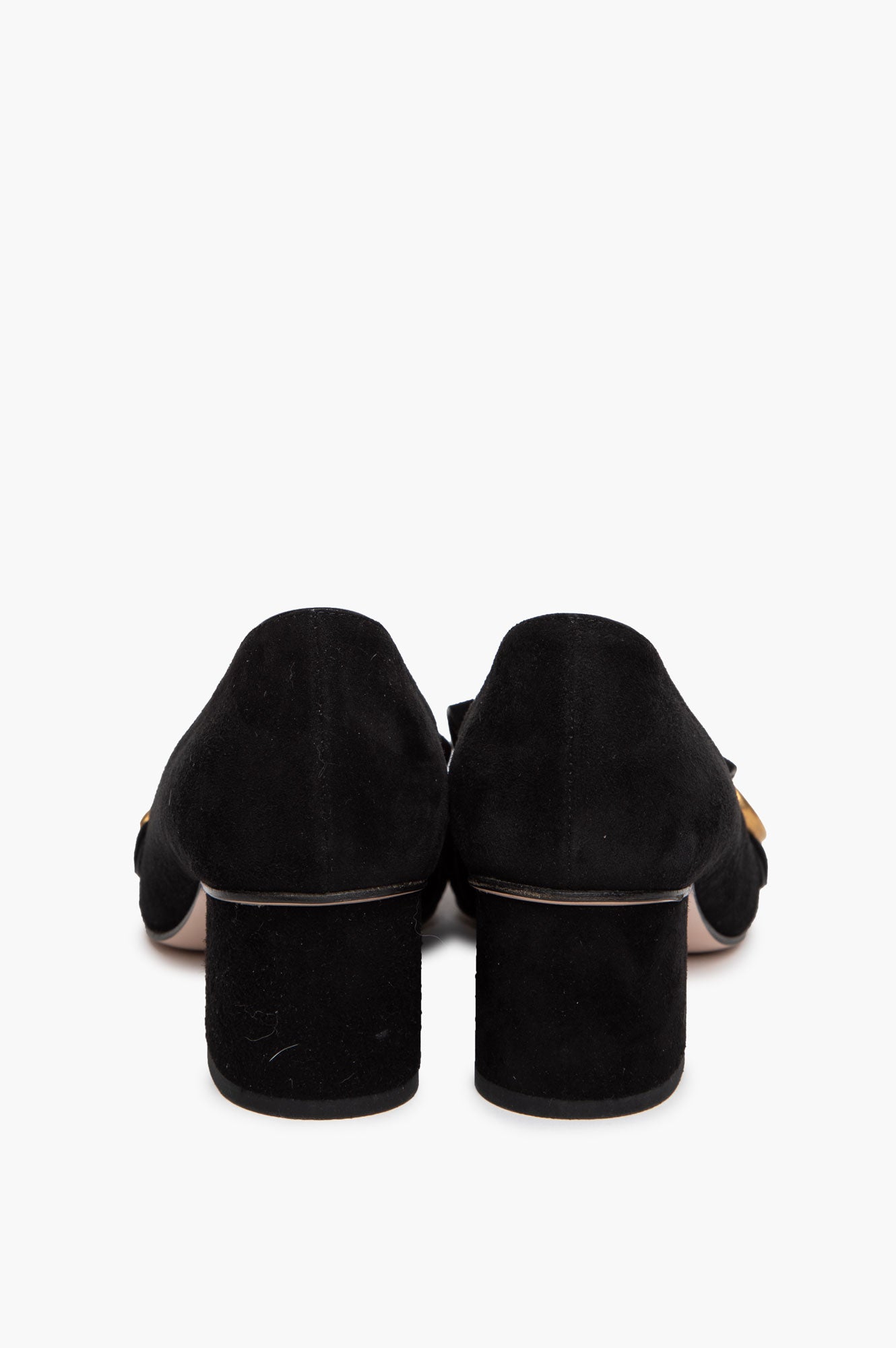 Gucci Black Suede Fringe GG Marmont Block Heel Pumps Size 38