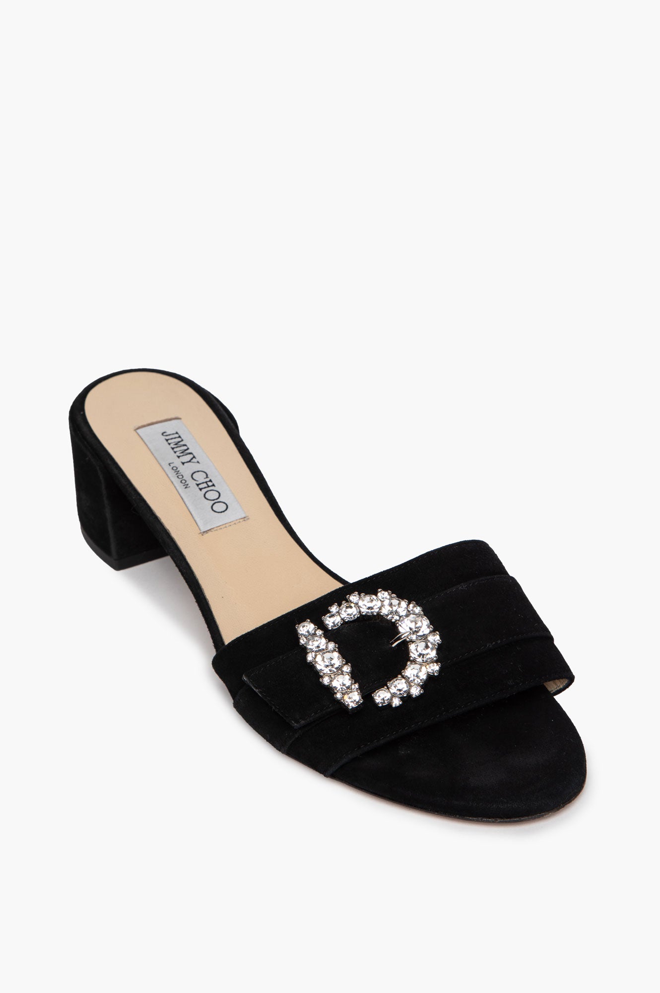 Jimmy Choo Black Suede Crystal Embellished Block Heel Slides Size 39