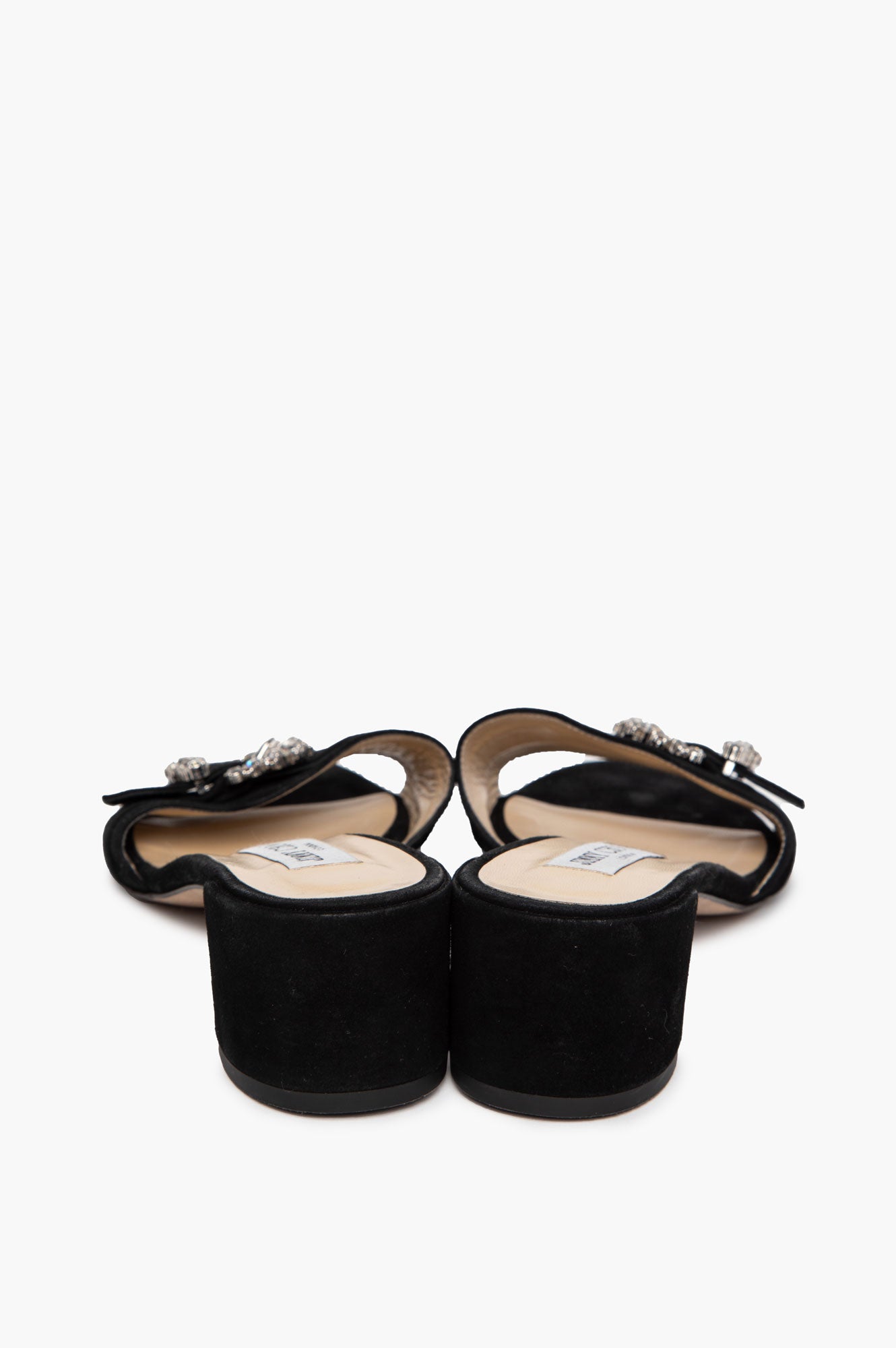 Jimmy Choo Black Suede Crystal Embellished Block Heel Slides Size 39
