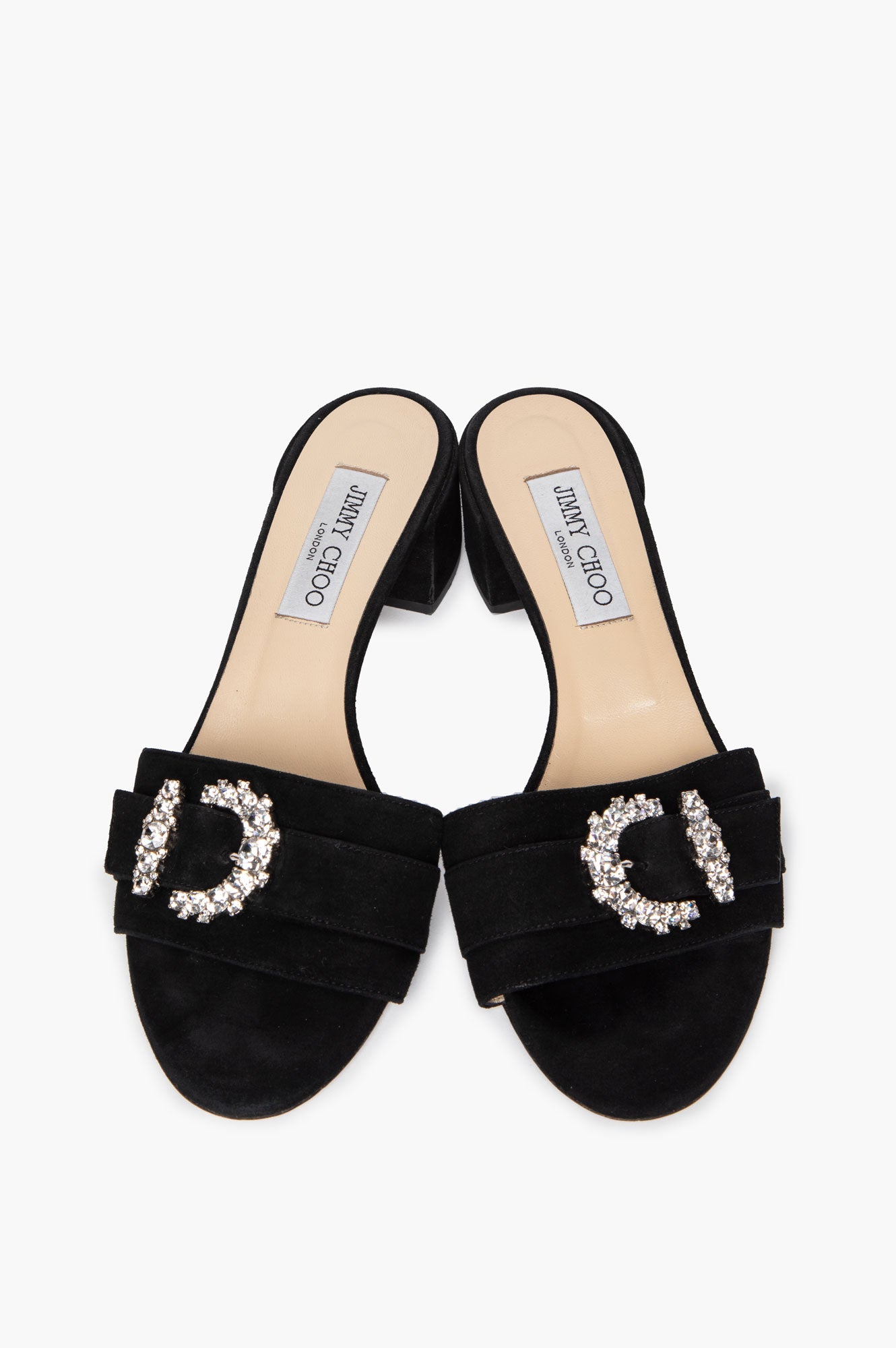 Jimmy Choo Black Suede Crystal Embellished Block Heel Slides Size 39