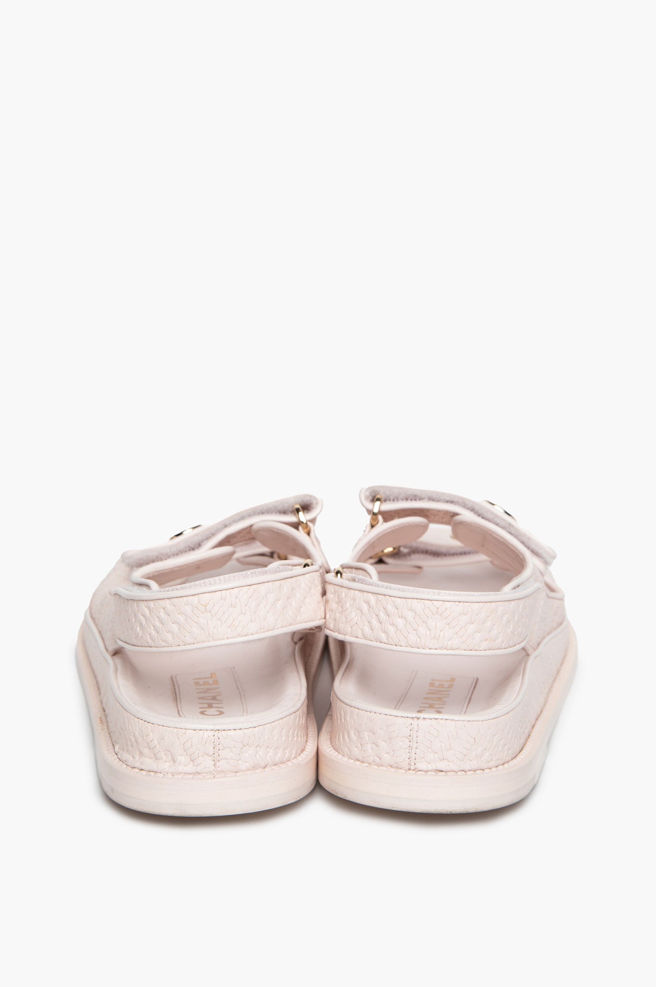 Chanel 2022C Baby Pink Textured Leather Dad Sandals Size 38.5