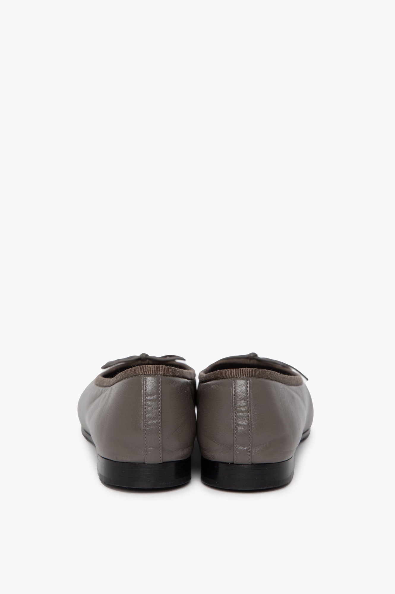 Chanel Dark Grey Leather Ballet Flats Size 37.5C