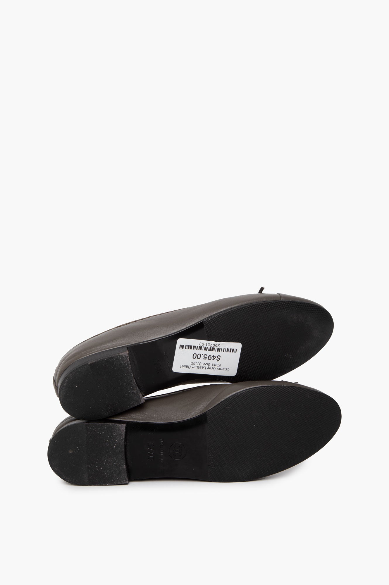 Chanel Dark Grey Leather Ballet Flats Size 37.5C