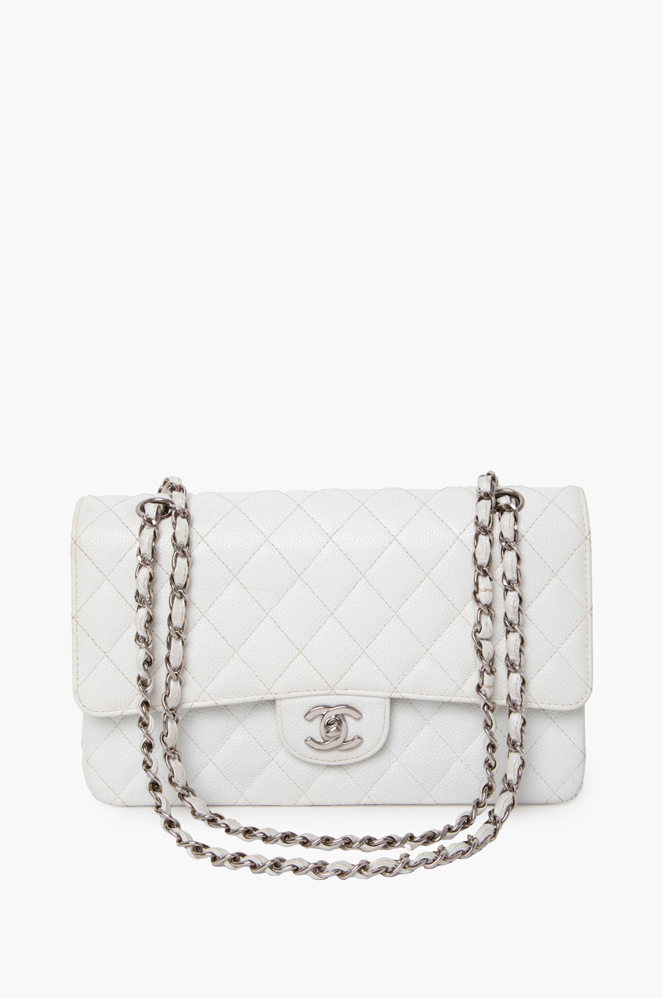 Chanel White Caviar Medium Classic Flap Bag