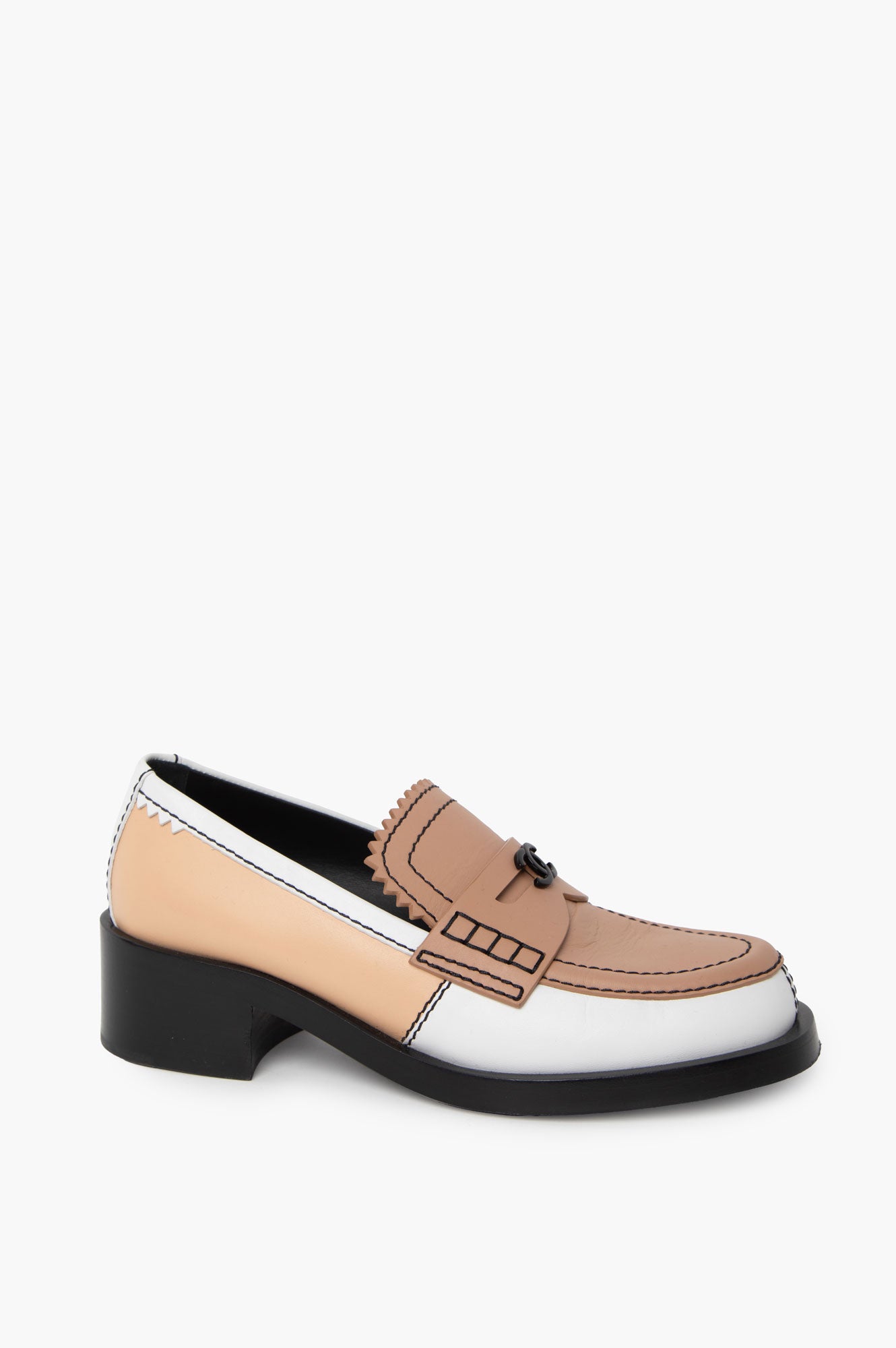 Chanel Beige White 2023-2024 FW Moccasin Loafer Size 38.5