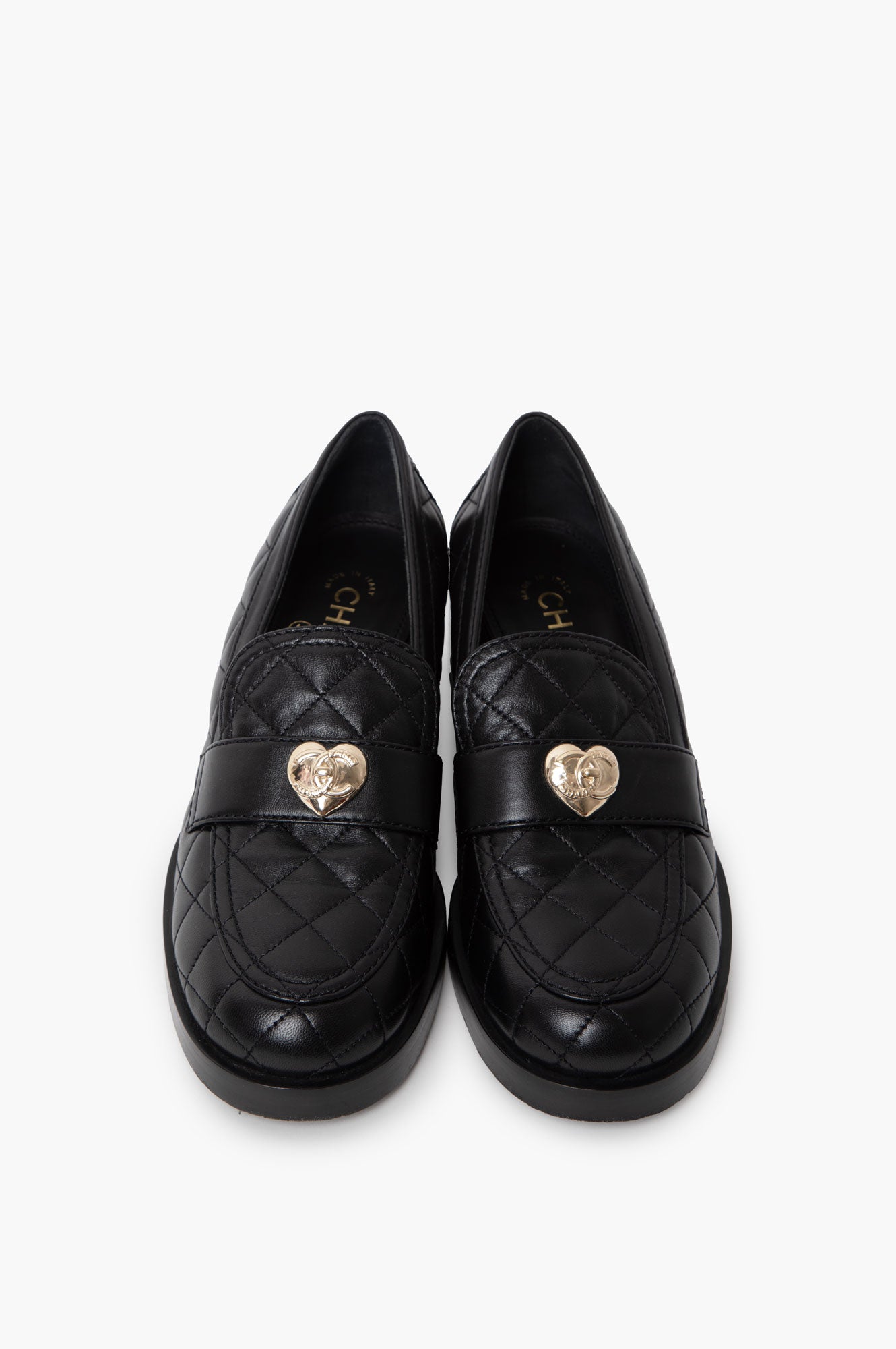 Chanel Black 2023 Cruise Quilted CC Heart Loafer Size 38.5