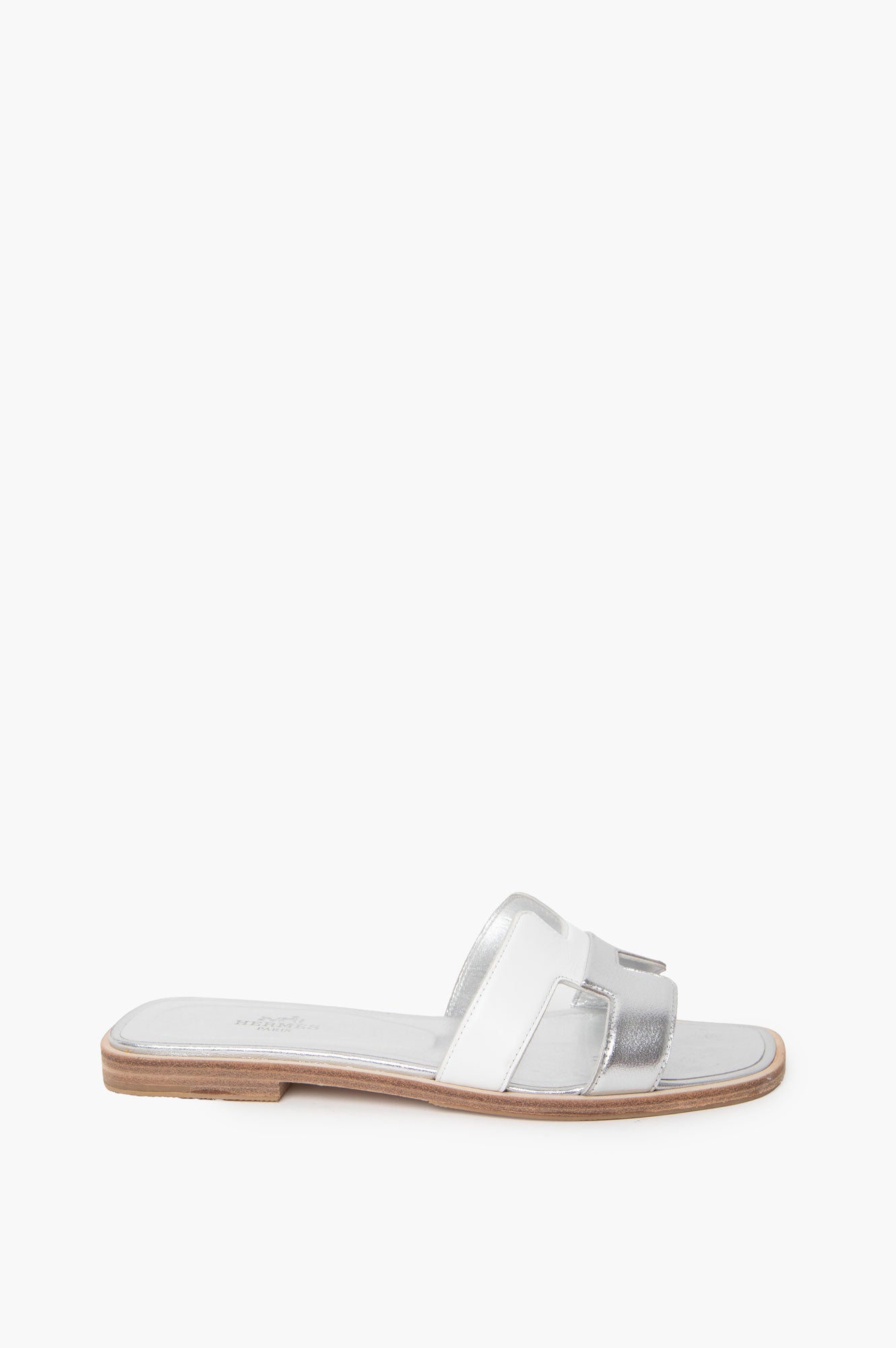 Hermes Silver White Oran Sandals Size 36