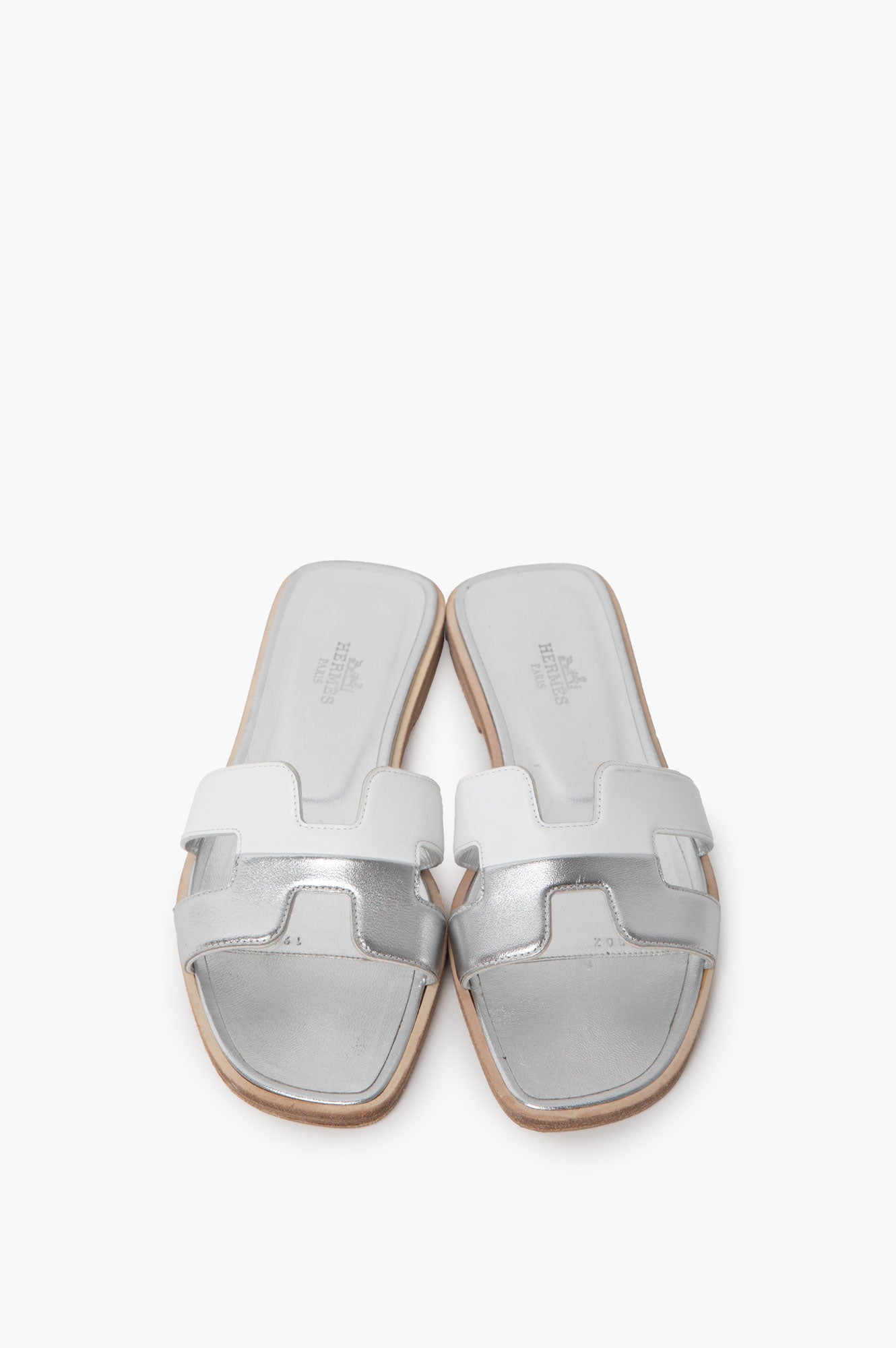 Hermes Silver White Oran Sandals Size 36