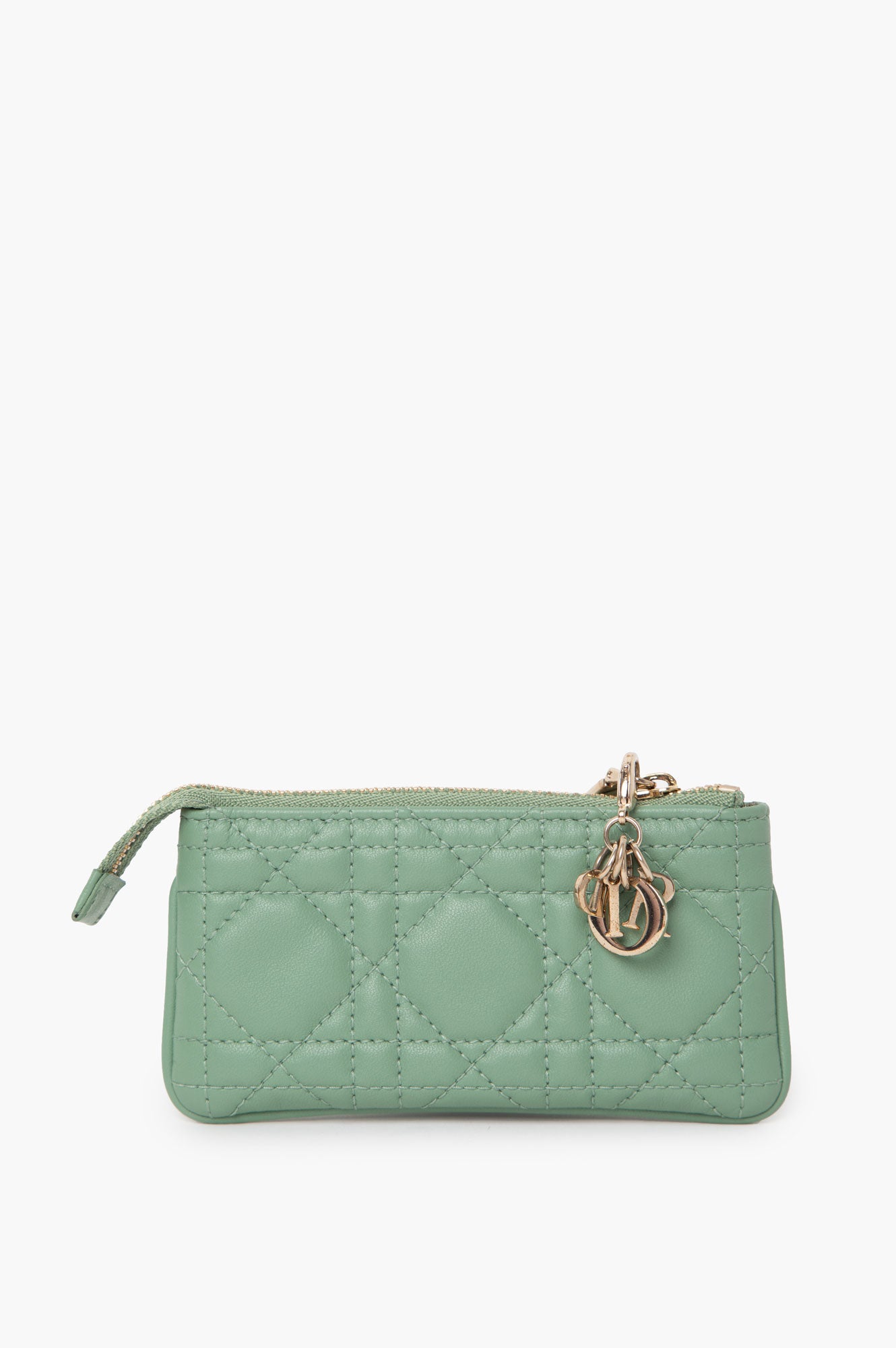 Christian Dior Green Lambskin Cannage Lady Dior Zipped Key Case