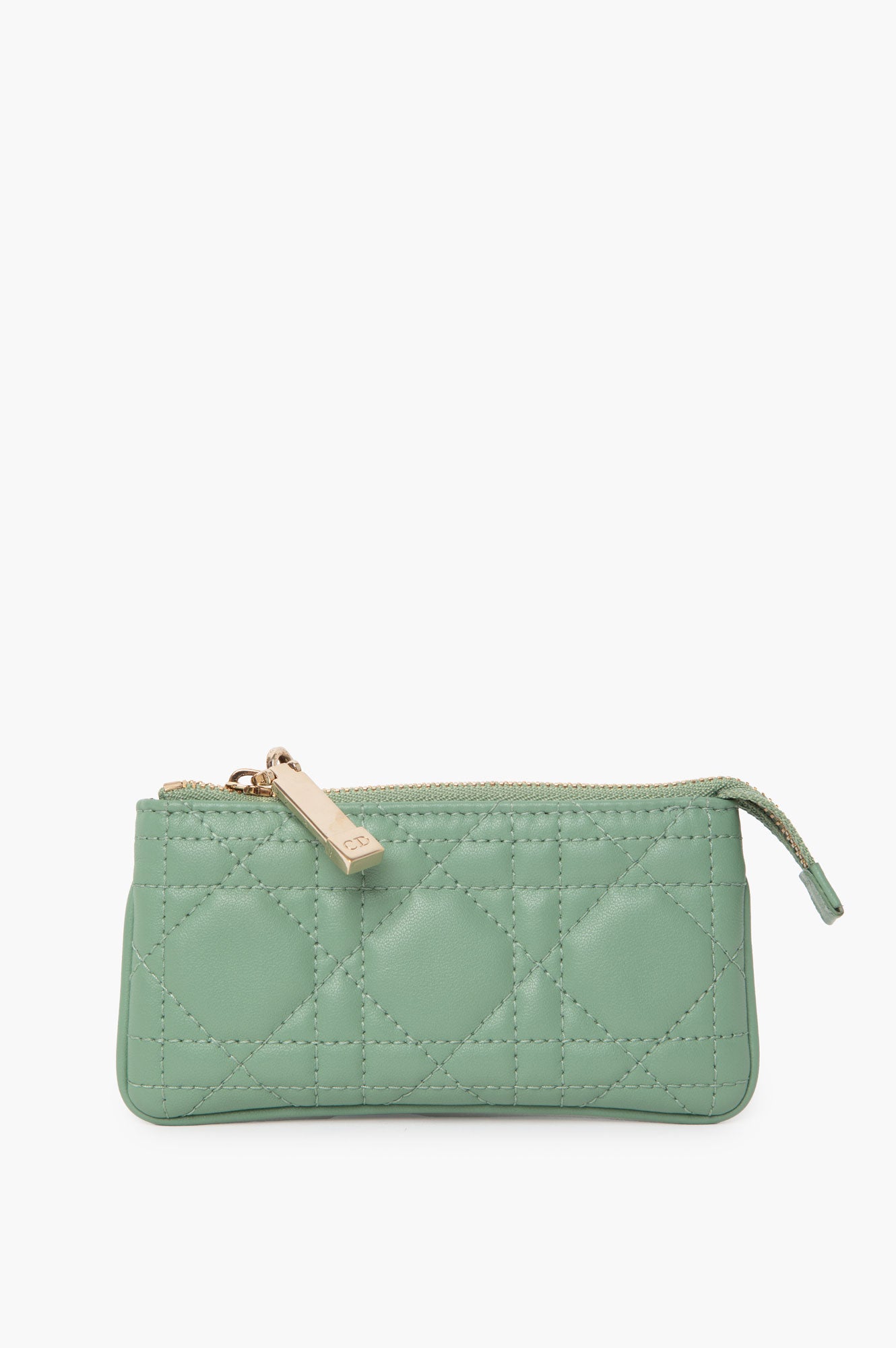 Christian Dior Green Lambskin Cannage Lady Dior Zipped Key Case