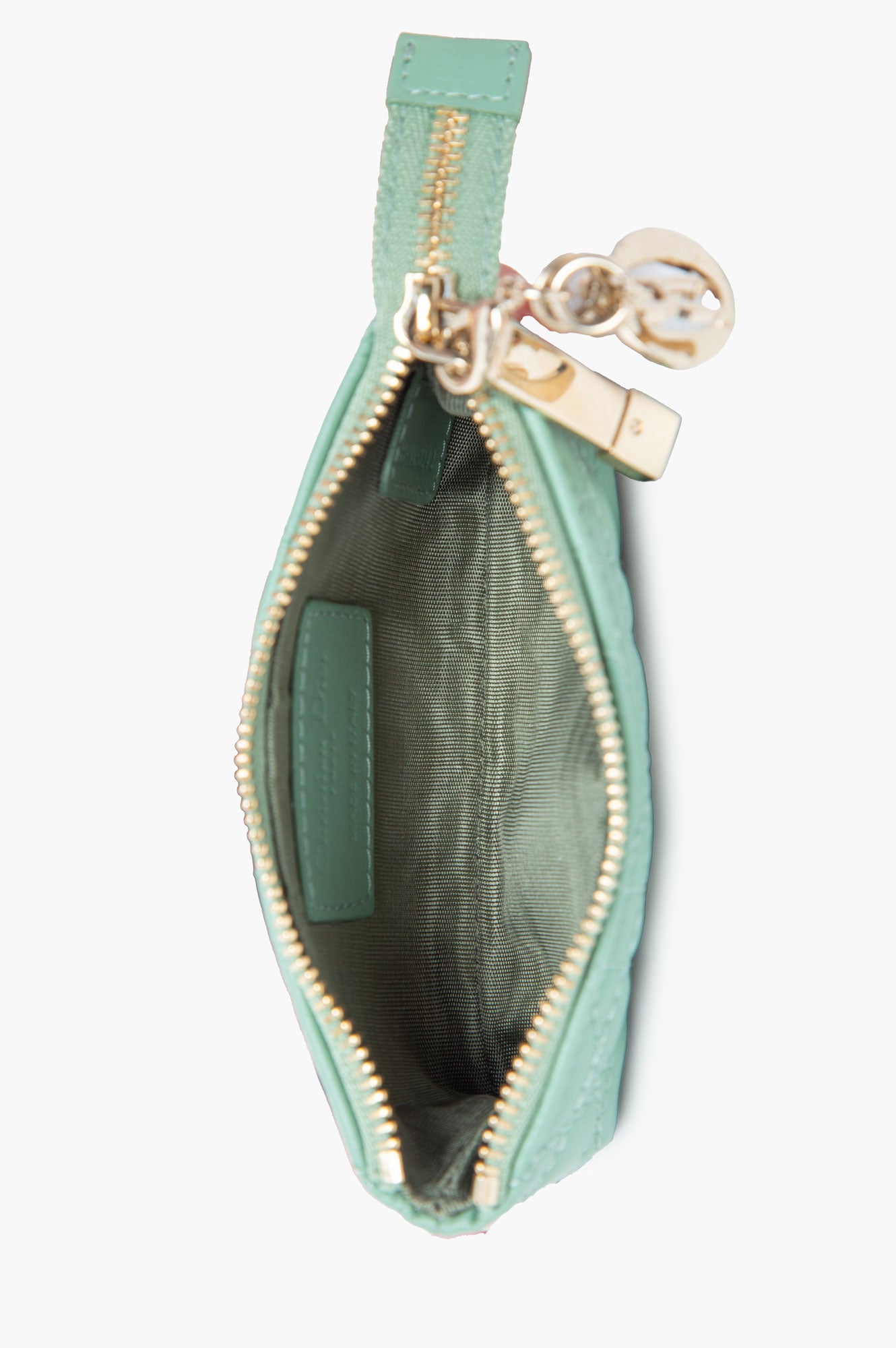 Christian Dior Green Lambskin Cannage Lady Dior Zipped Key Case