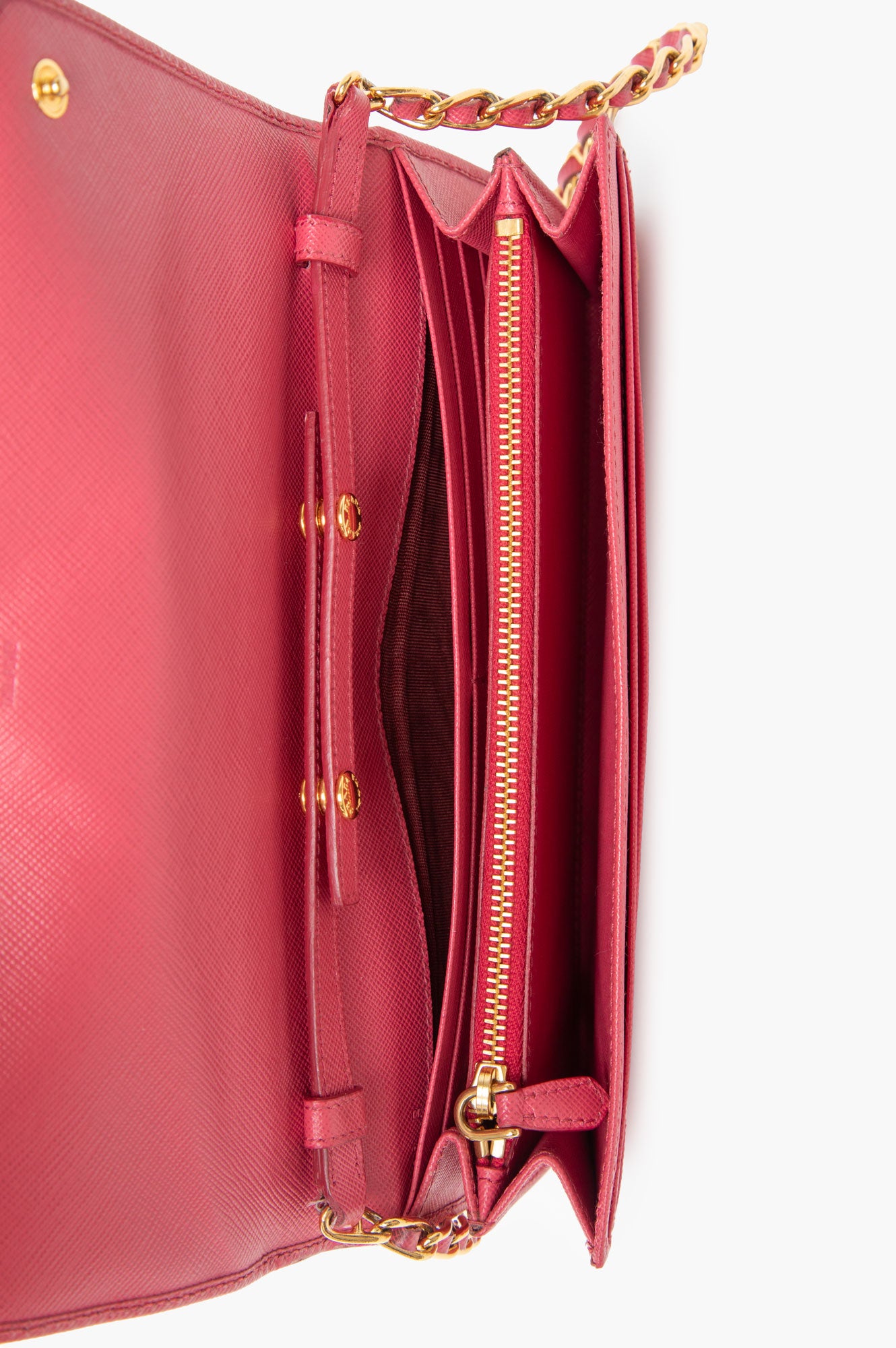Prada Pink Saffiano Wallet on Chain Bag