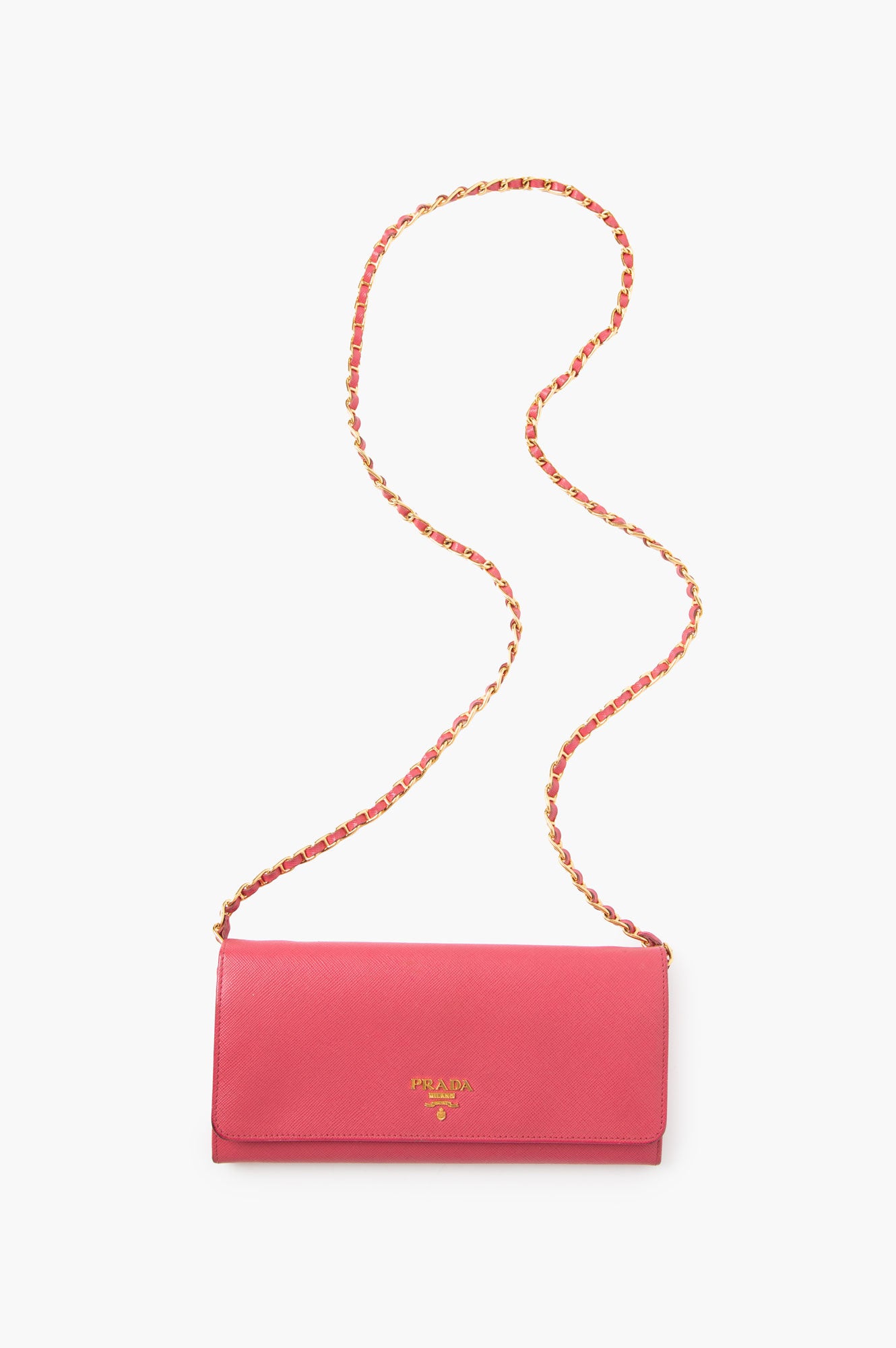Prada Pink Saffiano Wallet on Chain Bag