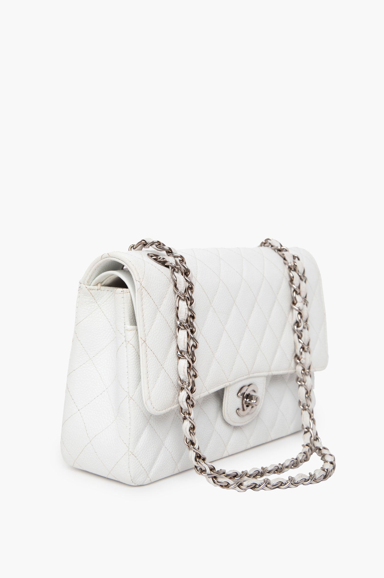 Chanel White Caviar Medium Classic Flap Bag