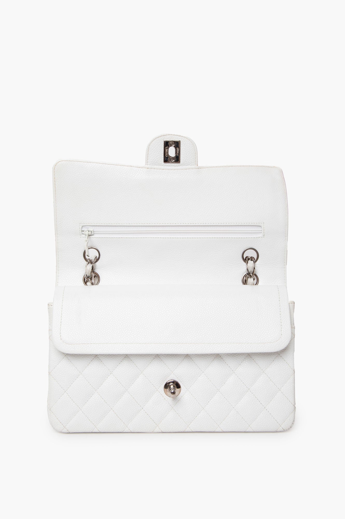 Chanel White Caviar Medium Classic Flap Bag