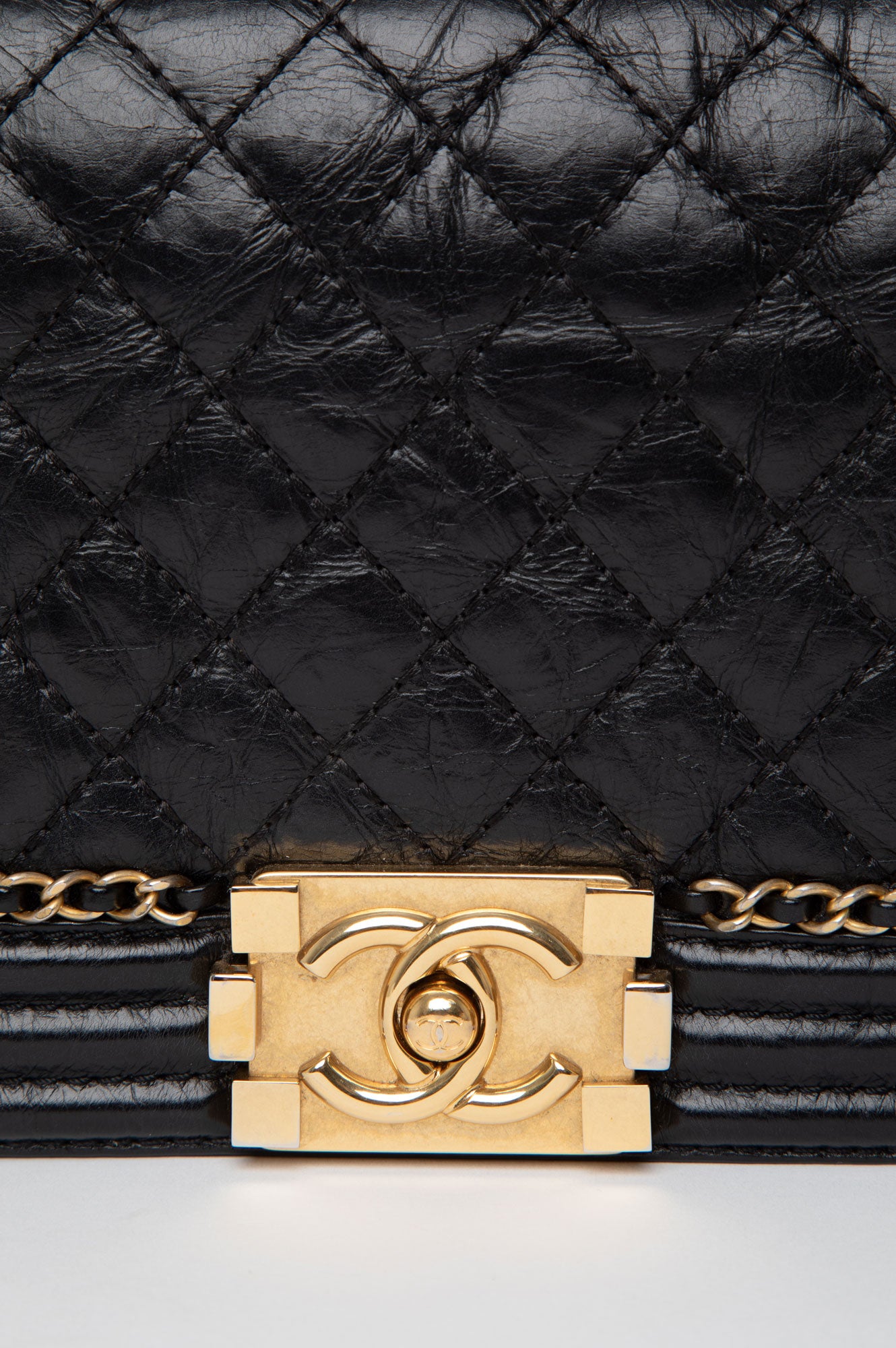 Chanel Black Aged Calfskin Quilted New Medium Boy Bag
