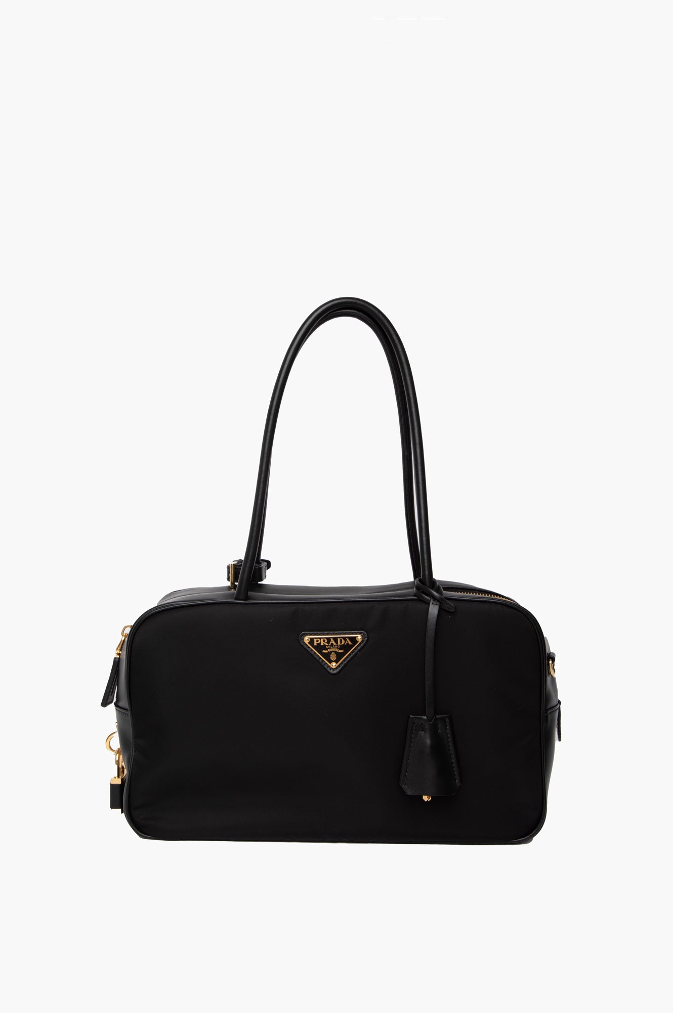Prada Black Re-Nylon and Leather Top Handle Bag