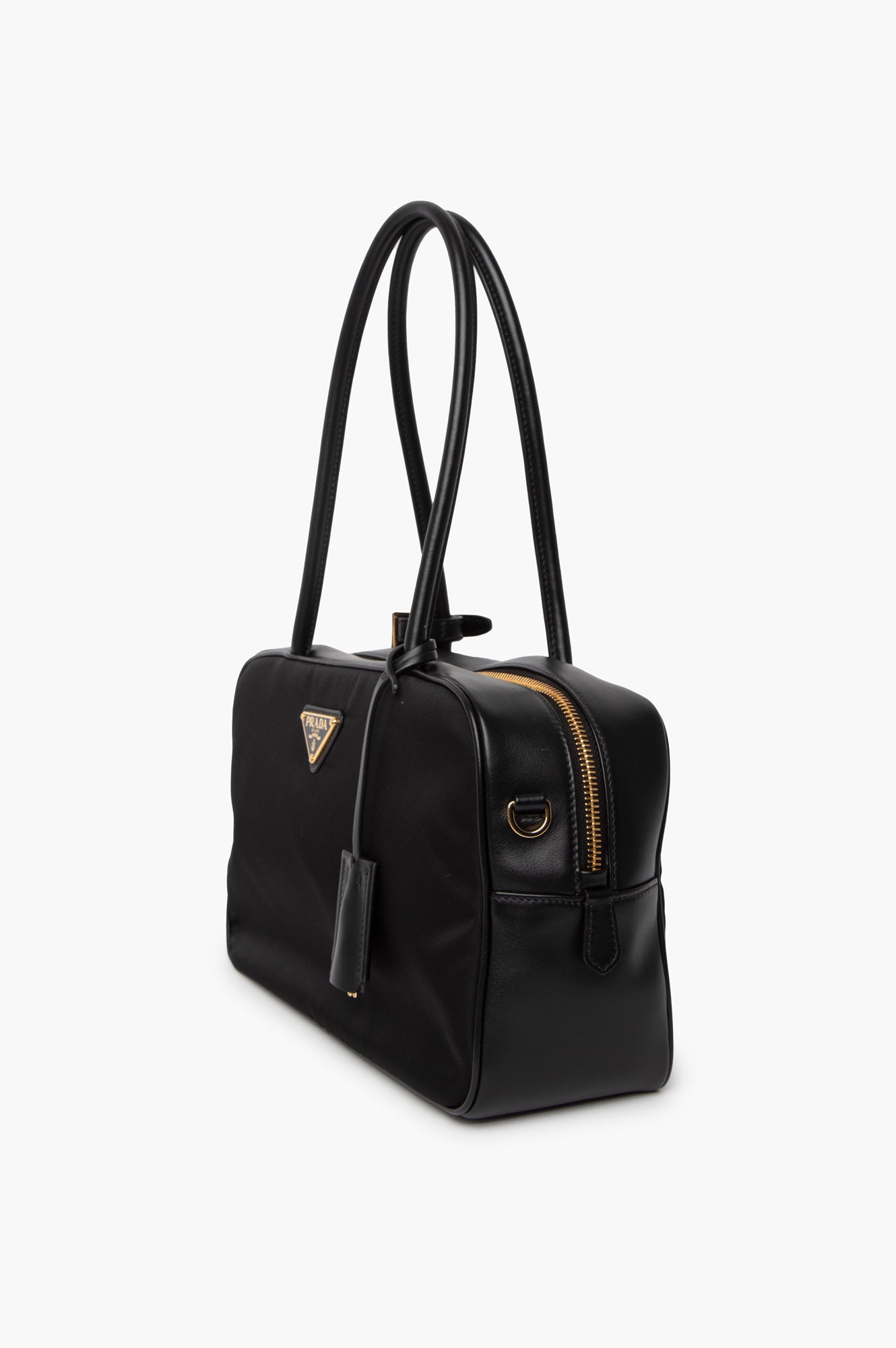 Prada Black Re-Nylon and Leather Top Handle Bag