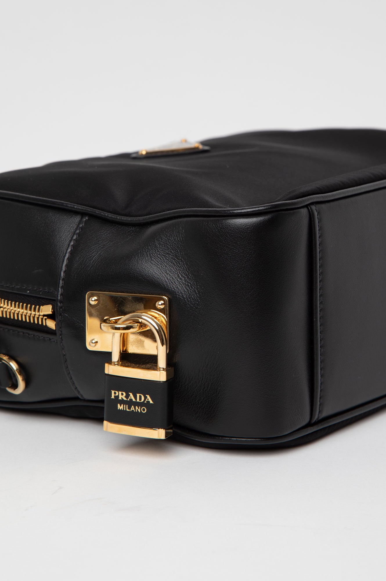 Prada Black Re-Nylon and Leather Top Handle Bag