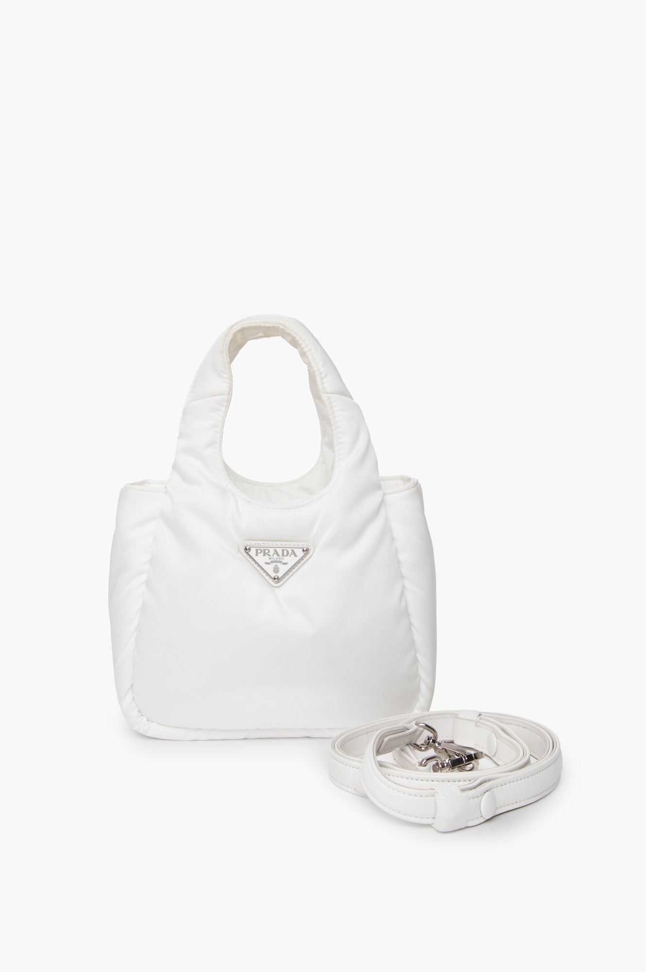 Prada White Mini Re-Nylon Padded Soft Tote Bag