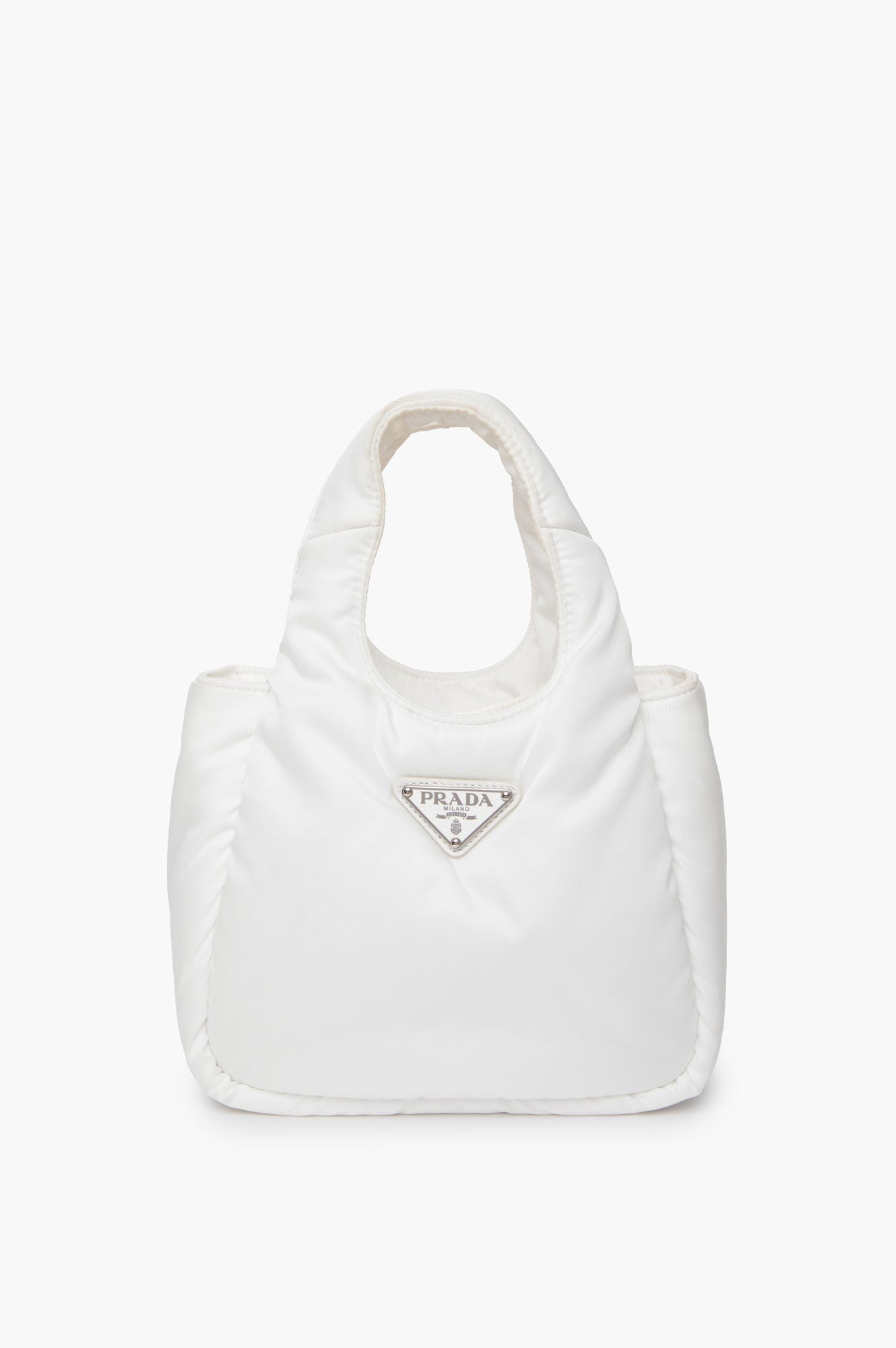 Prada White Mini Re-Nylon Padded Soft Tote Bag