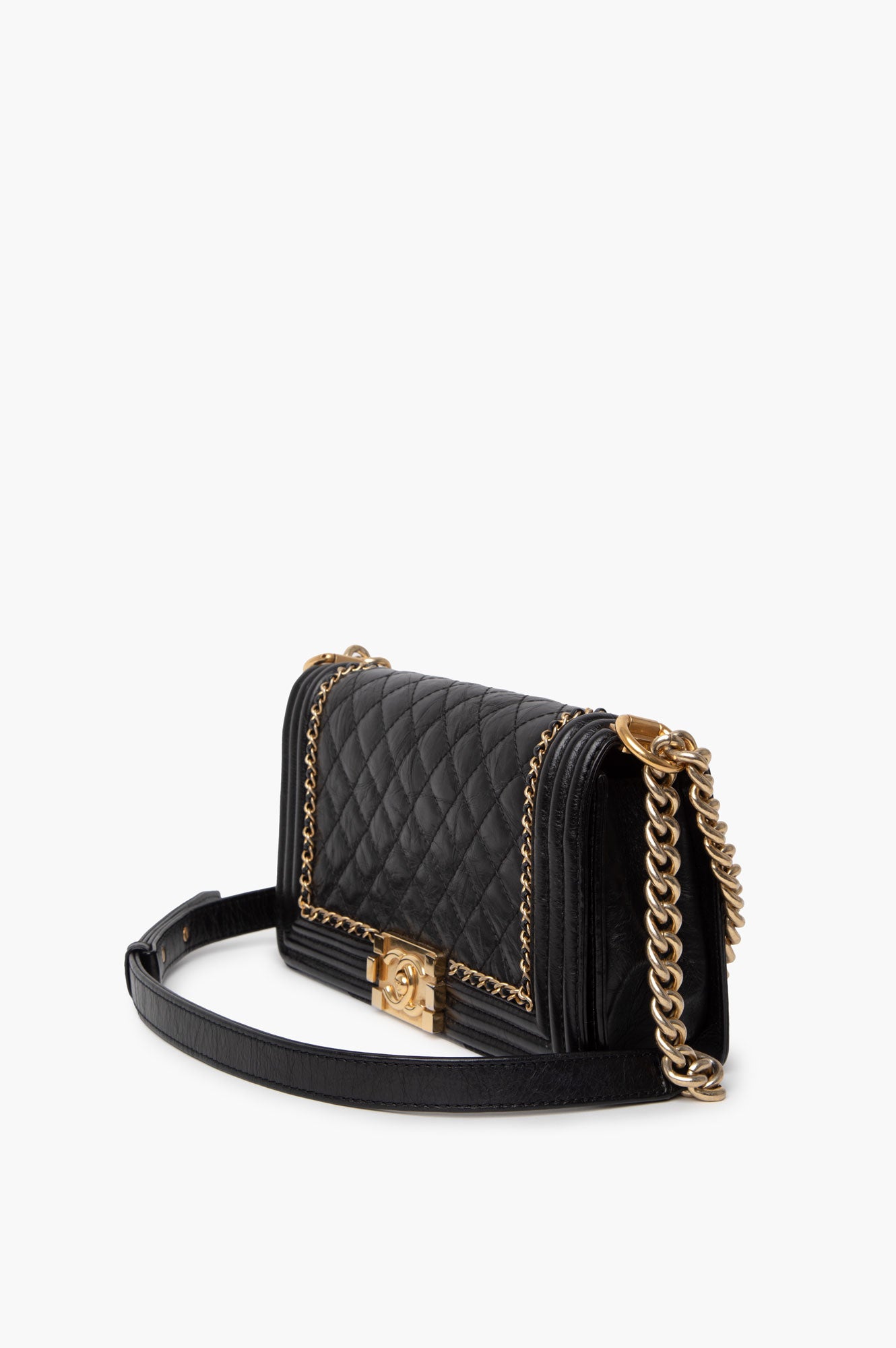Chanel Black Aged Calfskin Quilted New Medium Boy Bag