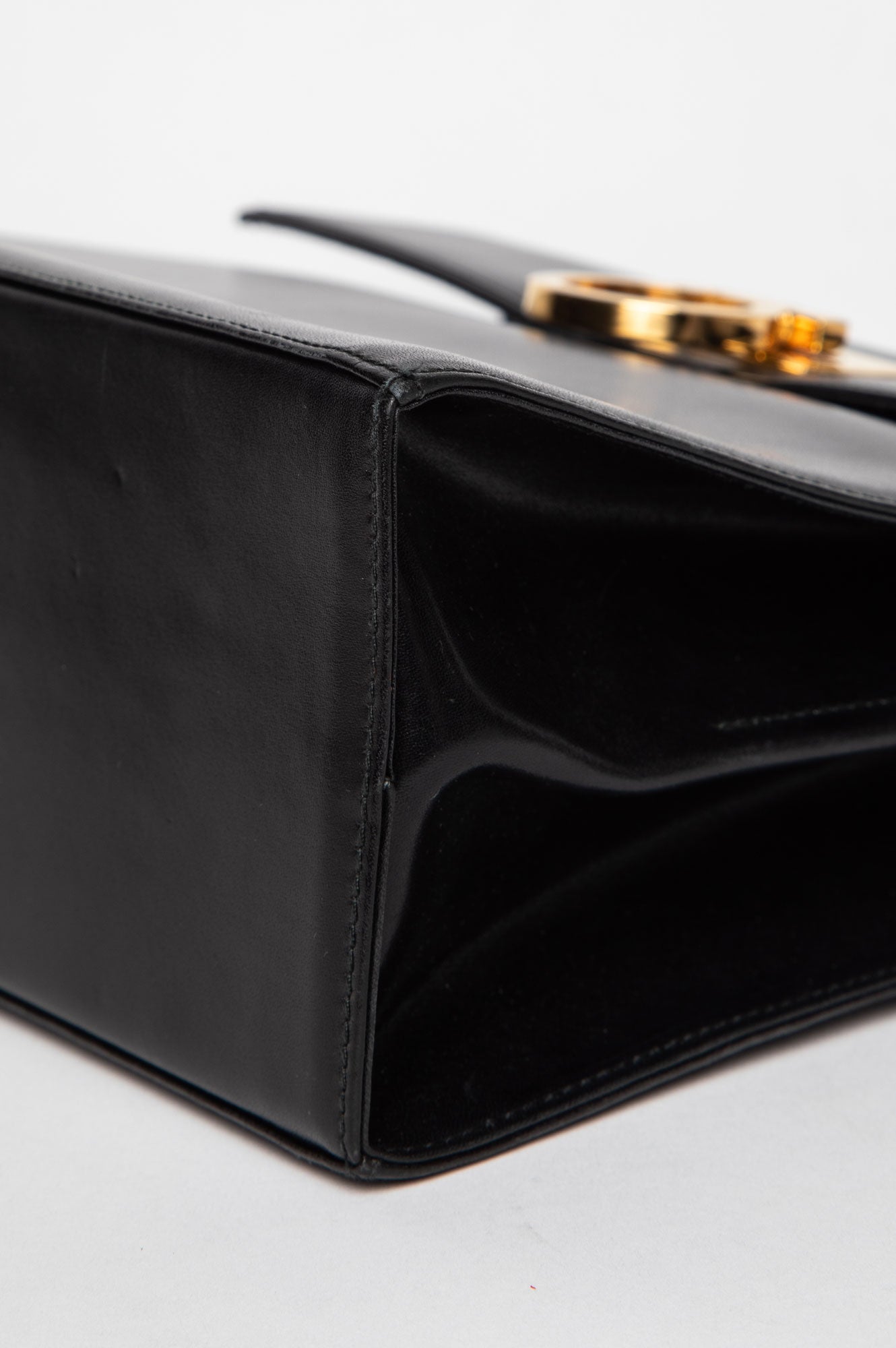 Salvatore Ferragamo Black Shiny Calfskin Gancini Iconic Top Handle Bag with Strap