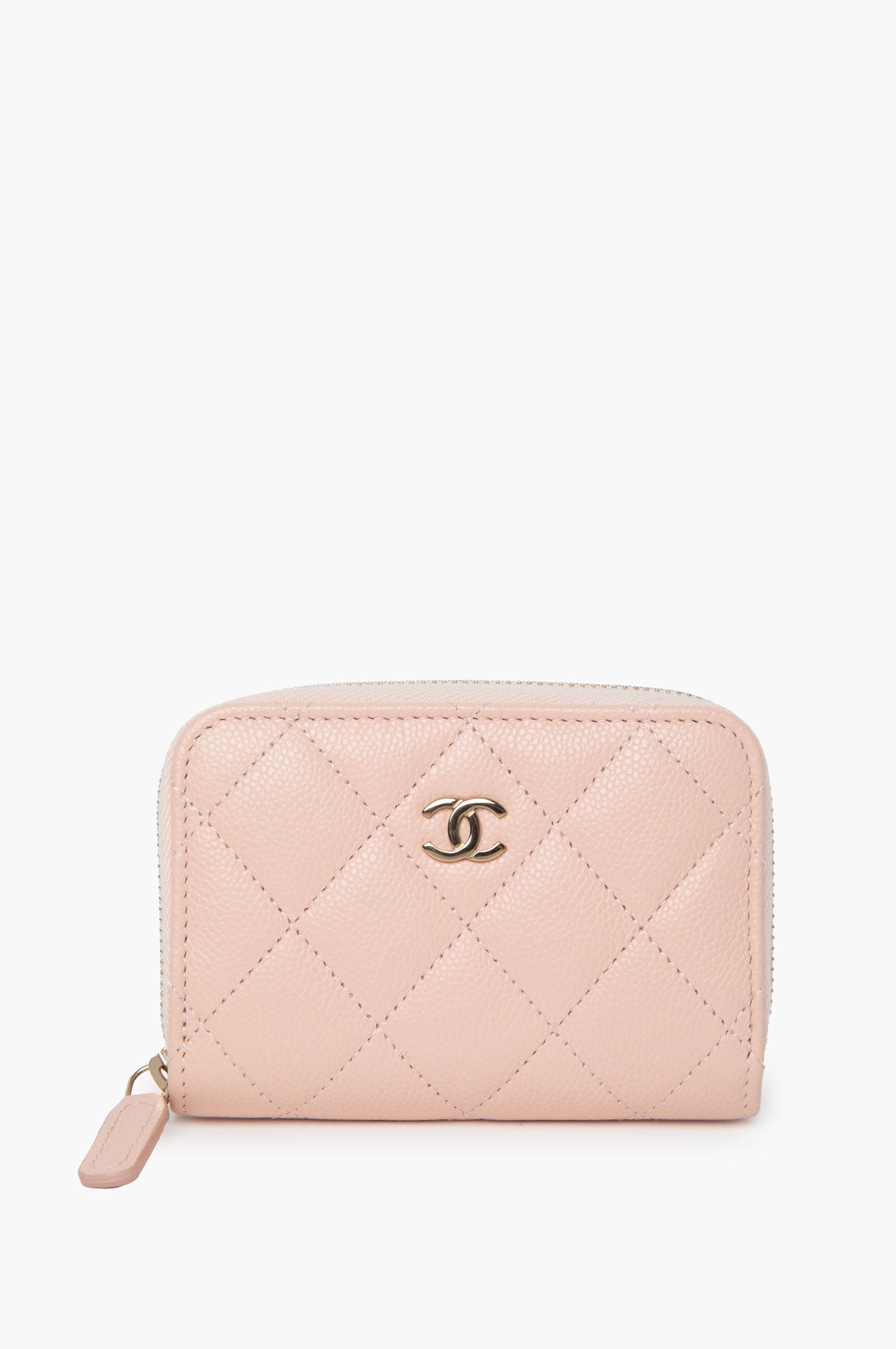 Chanel Peach Leather Zip Wallet