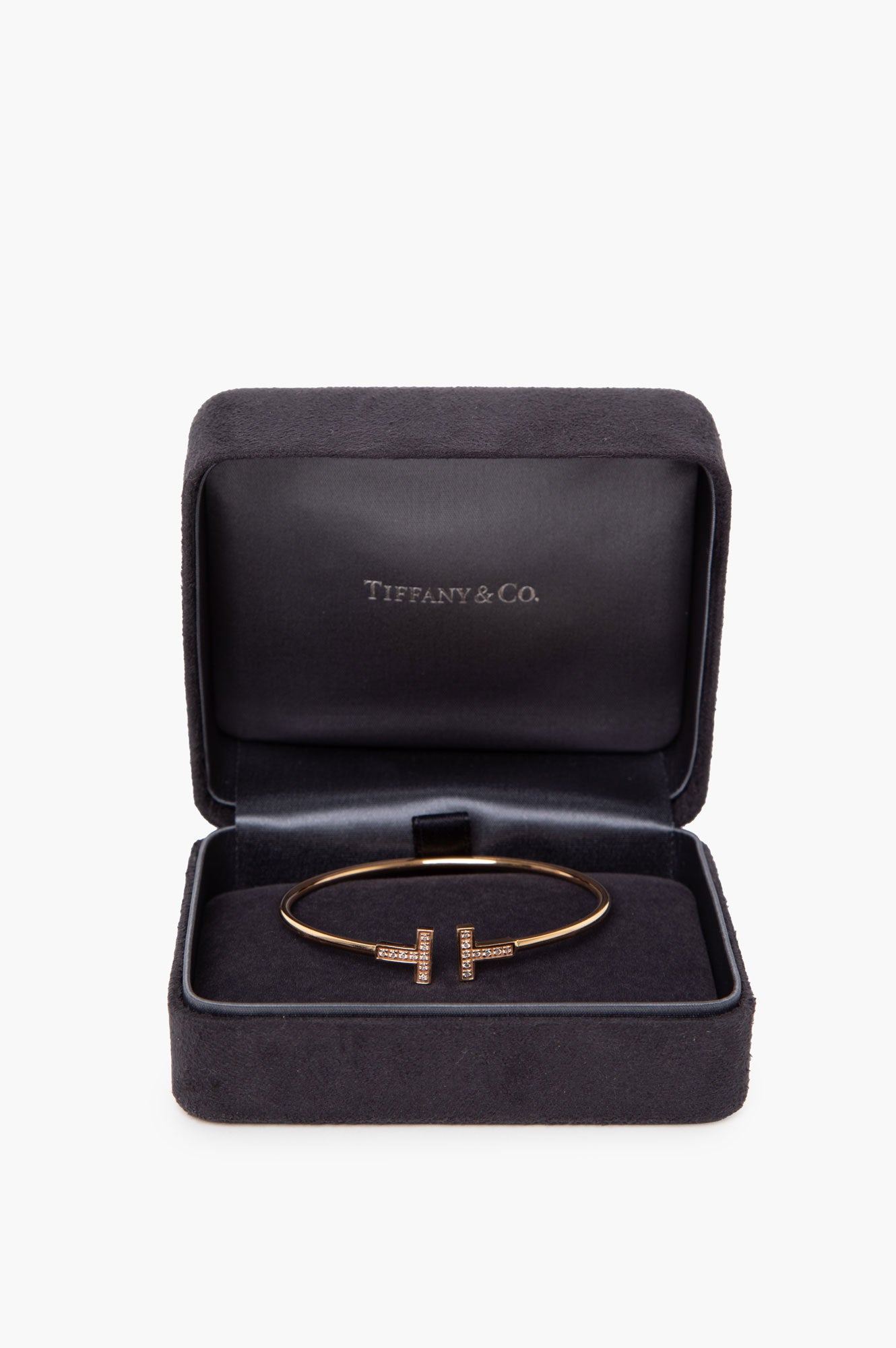 Tiffany 18k Gold T Diamond Wire Bracelet Size M