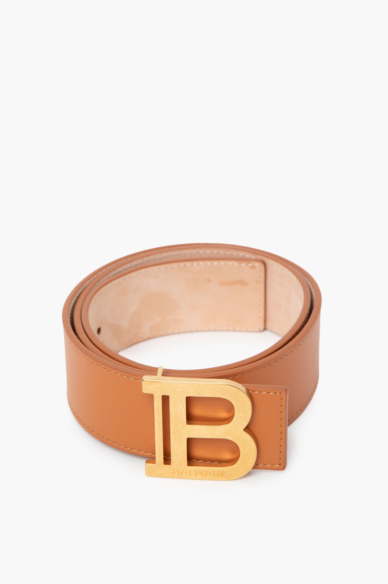 Balmain Brown Logo-Plaque Leather Belt Size 75