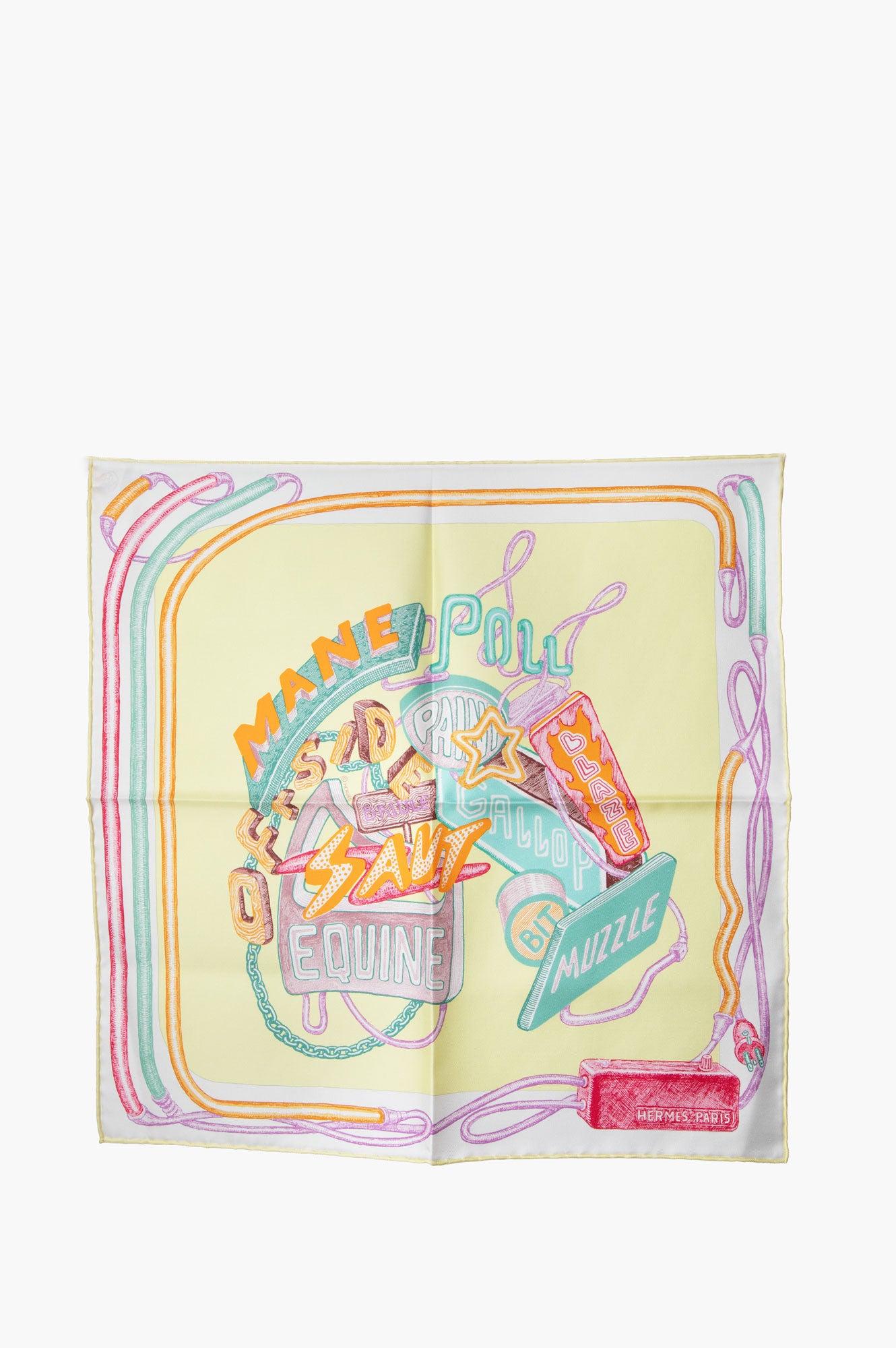 Hermes Chevaloscope Neon Silk Scarf 45