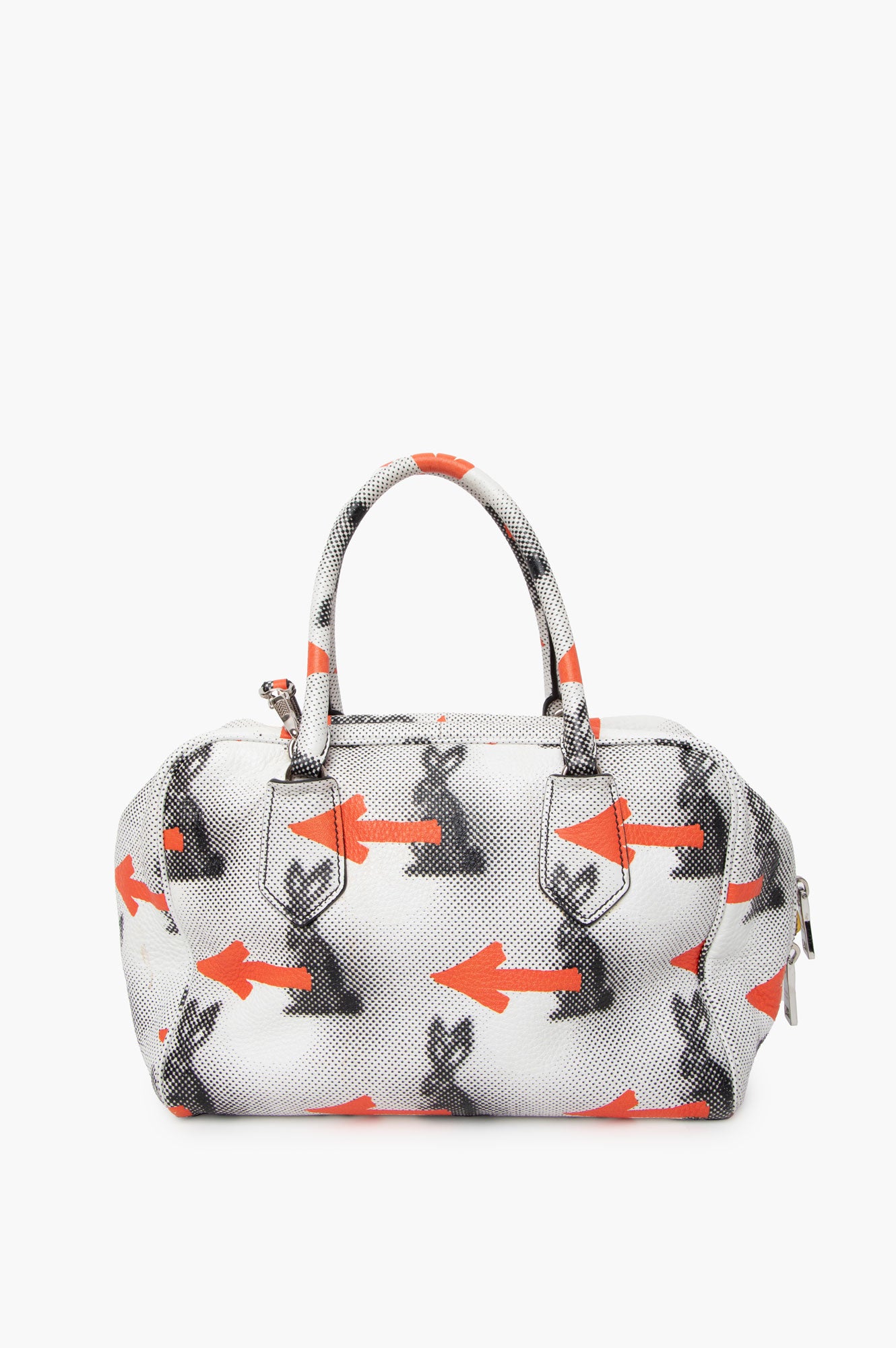 Prada White Leather Rabbit-print Top Handle Bag