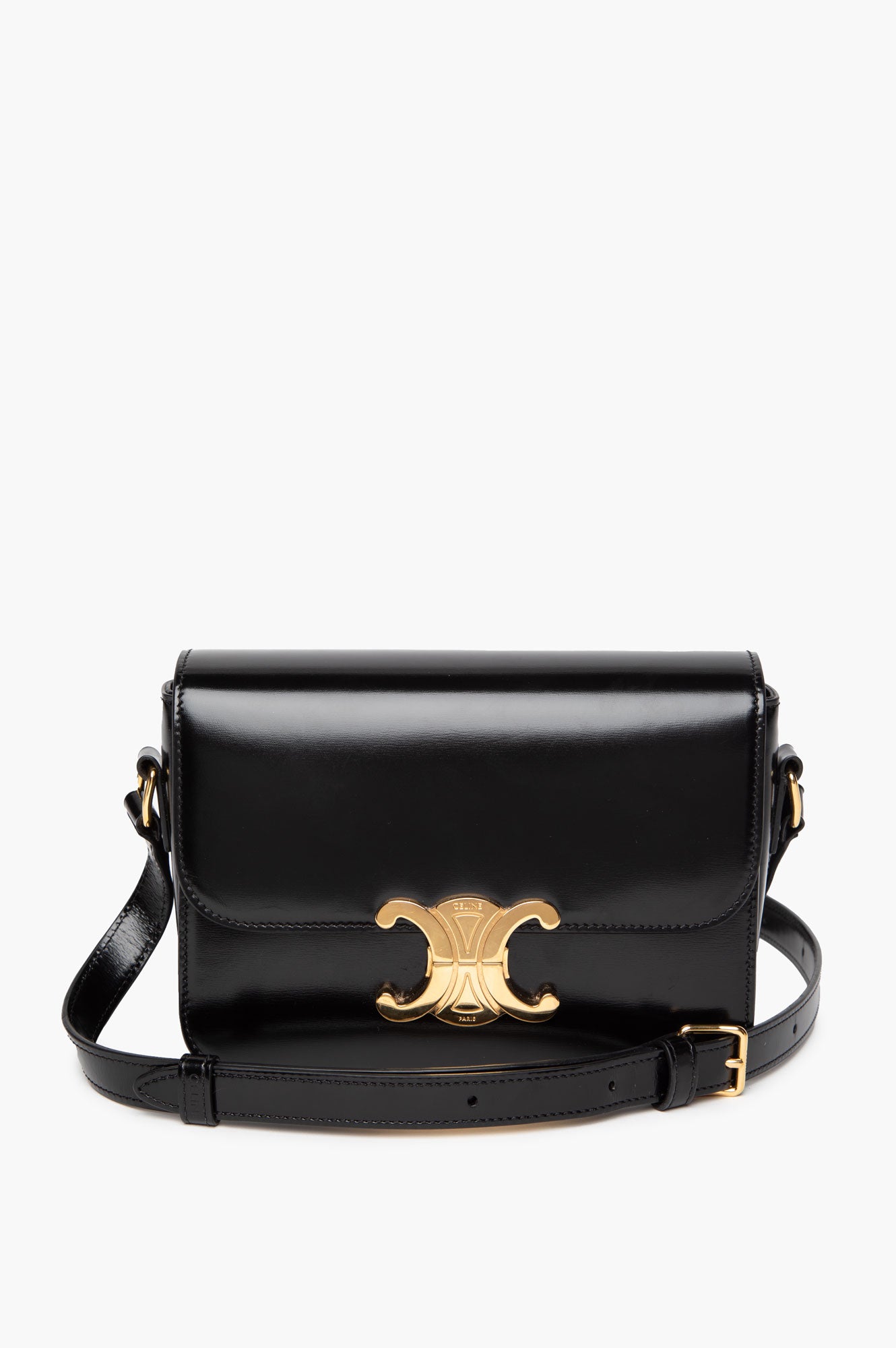 Celine Black Shiny Calfskin Teen Triomphe Bag